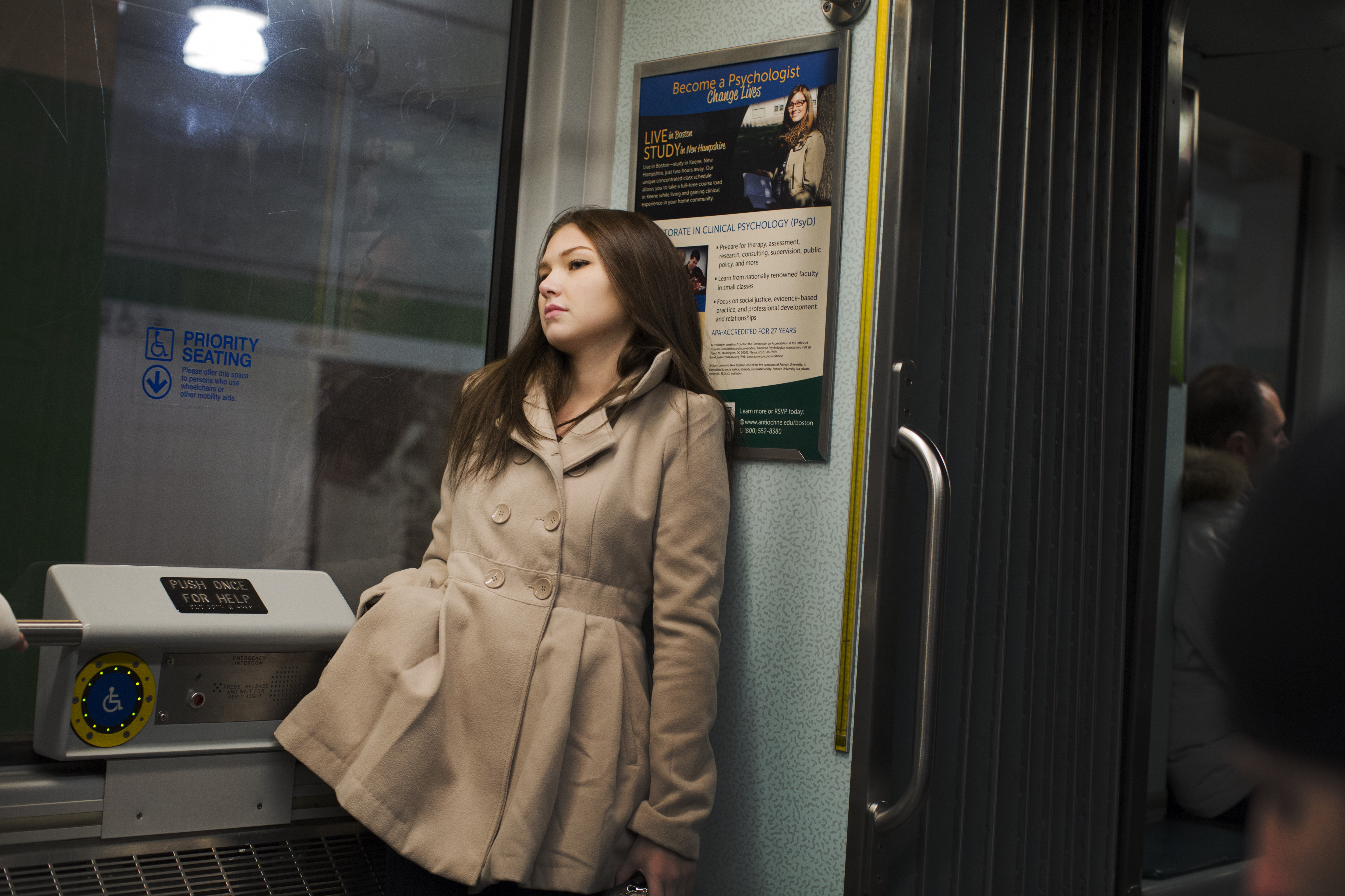A passenger on the Green Line, which now runs past 2 a.m. on Saturdays and Sundays.