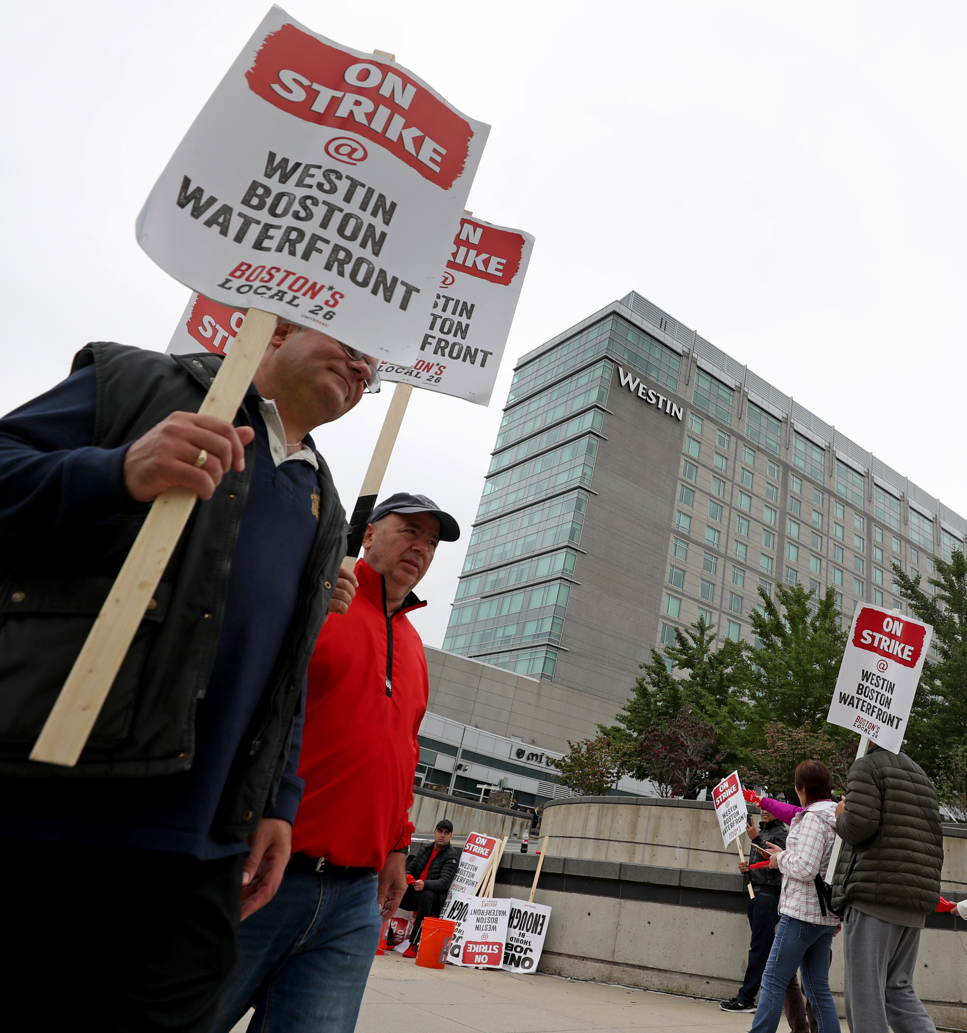 Hotel workers protested at the Westin Boston Waterfront, which had a $28.8 million profit in 2017.
