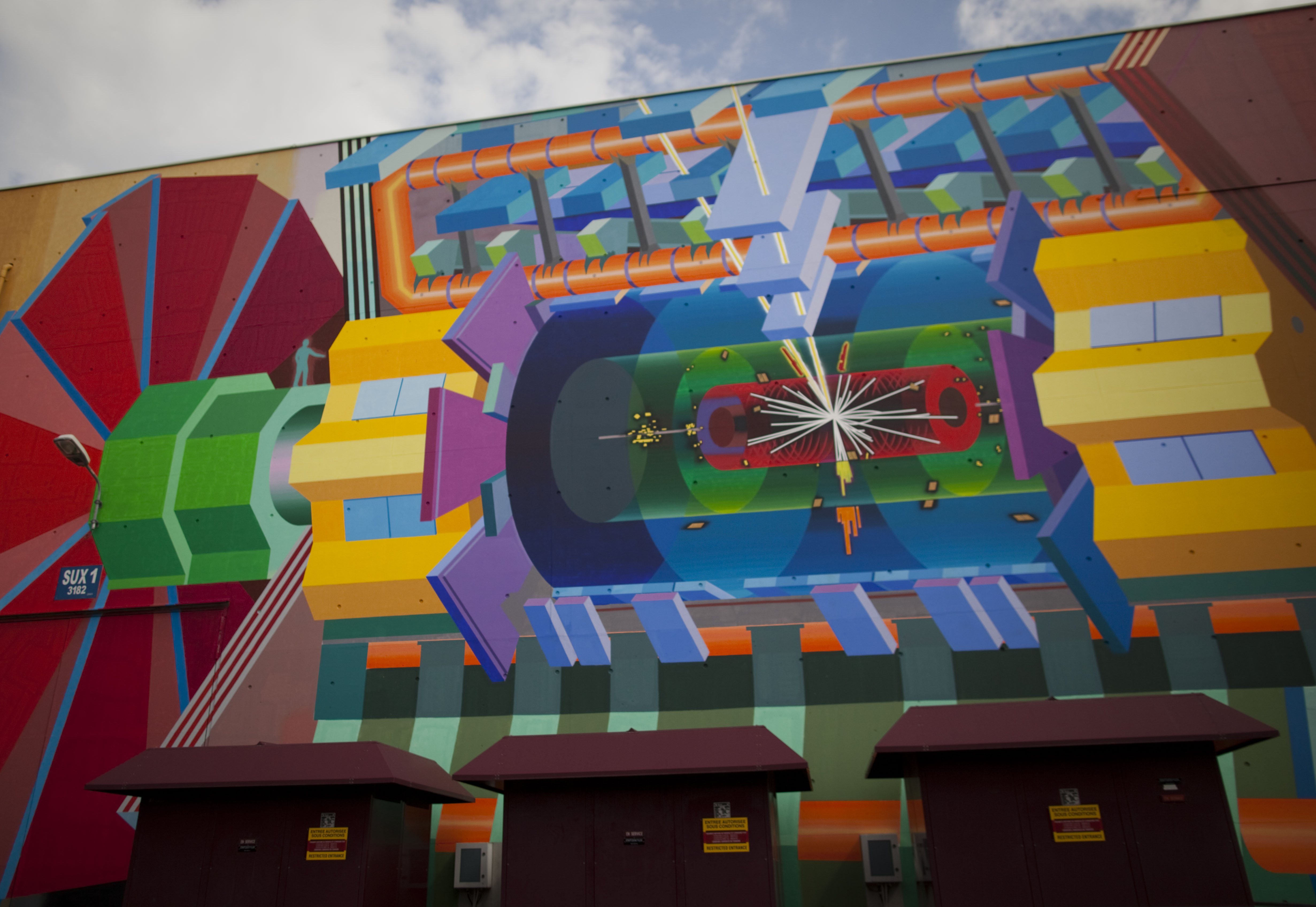 A wall painting by artist Josef Kristofoletti at the Atlas experiment site at outside Geneva. The painting shows how a Higgs boson may look.