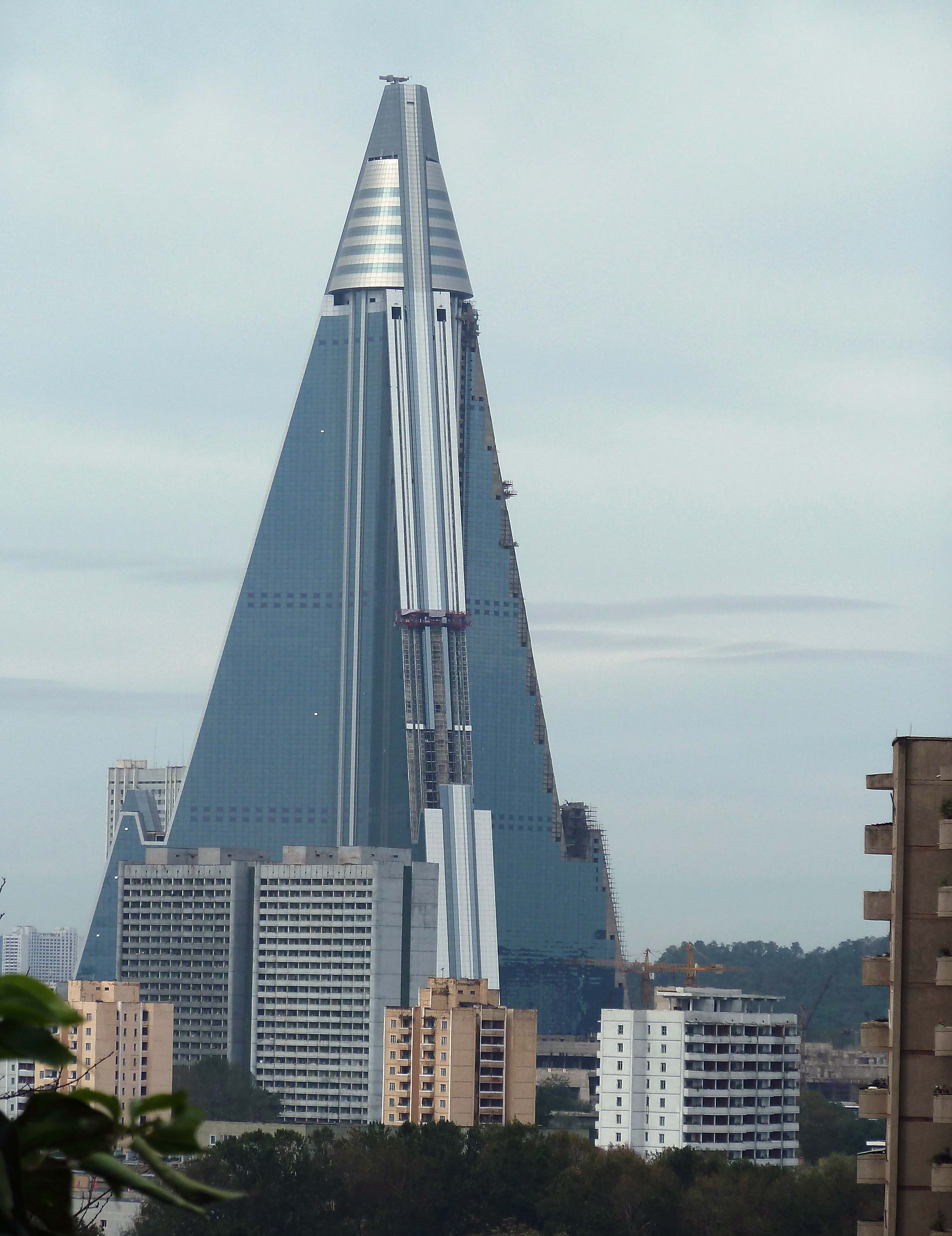 The vast, unfinished Ryugyong Hotel, photographed in 2010.