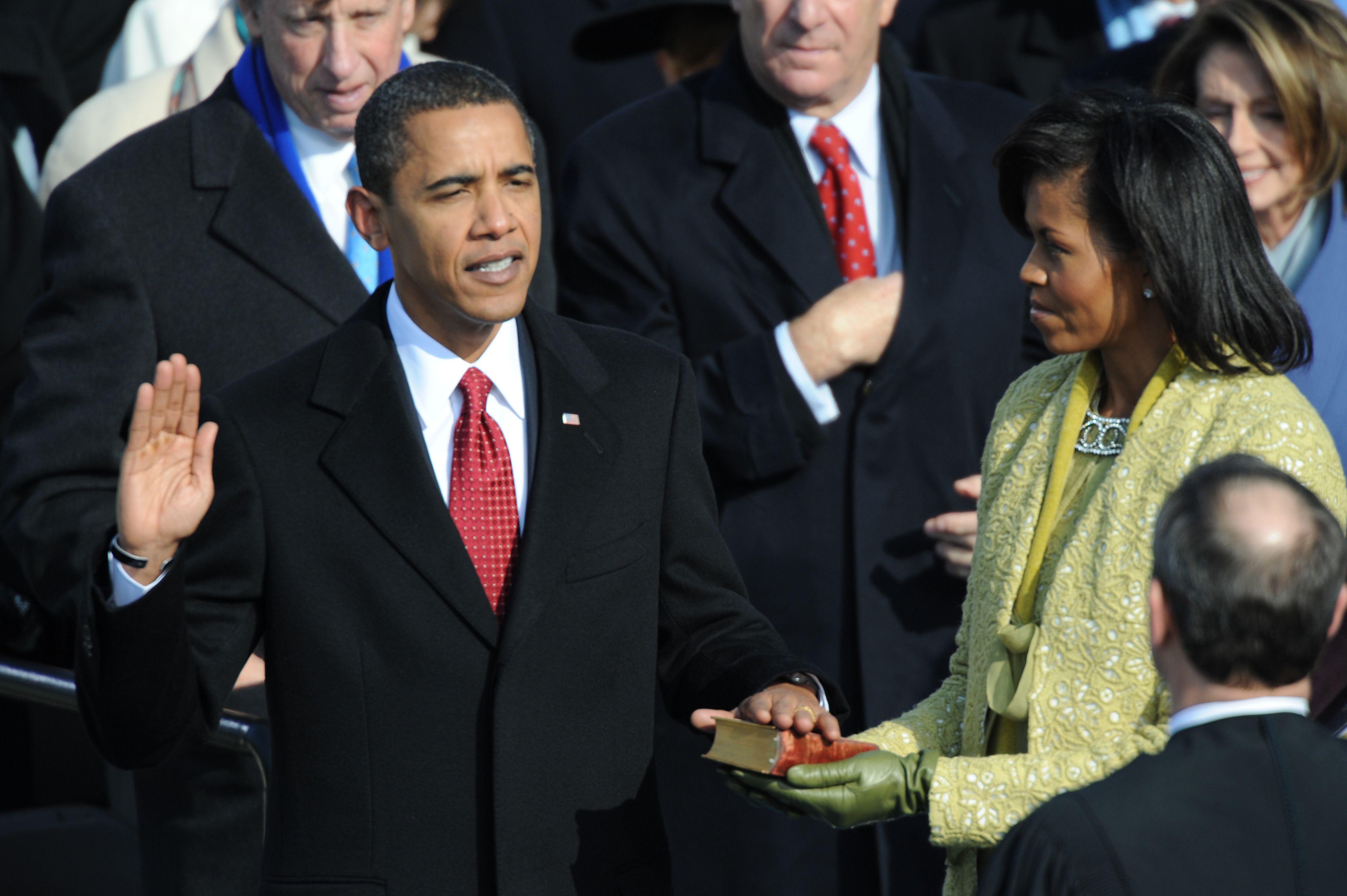 President Obama took the oath of office at his first inauguration.