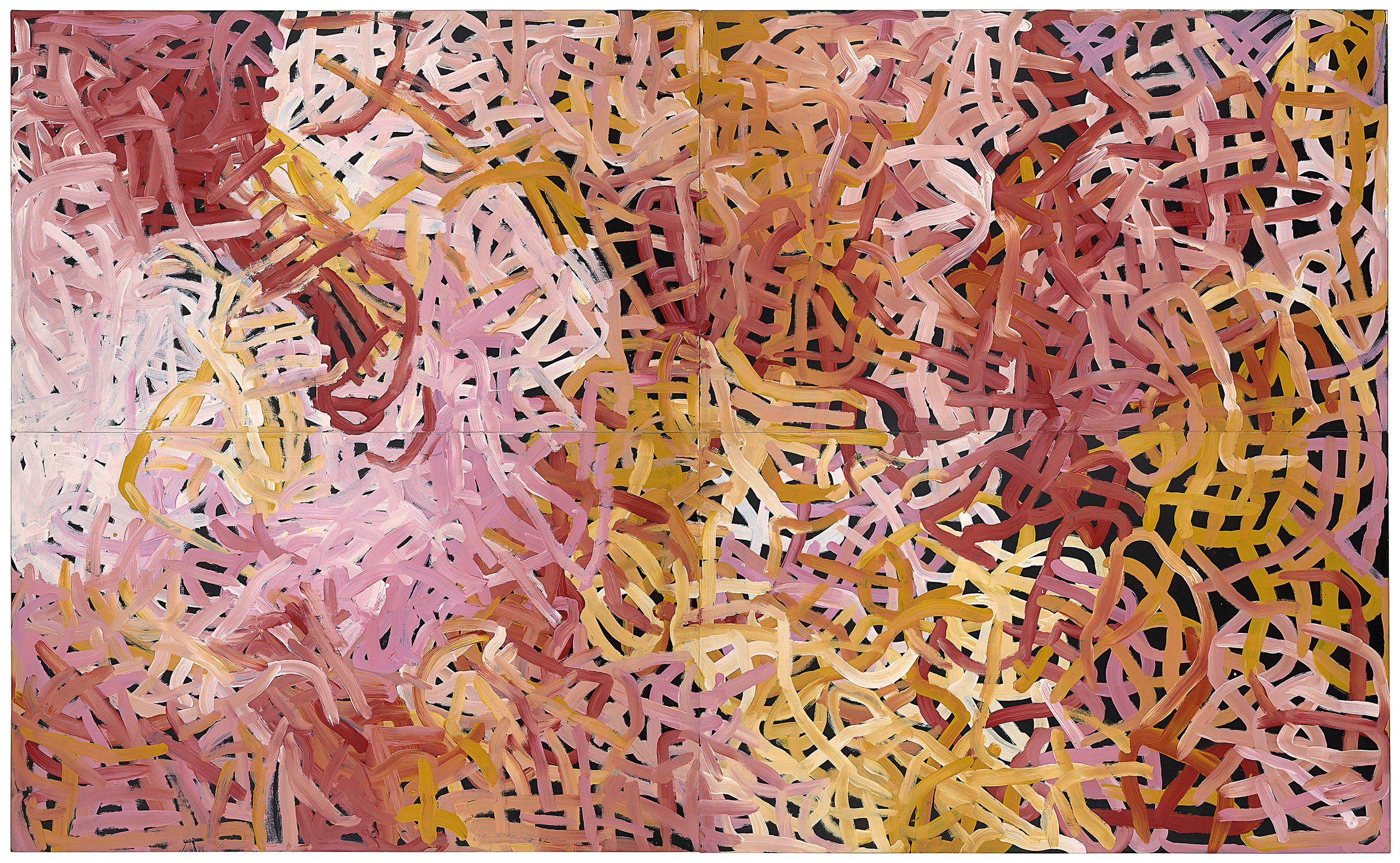 Emily Kam Kngwarray’s “Anwerlarr angerr (Big yam).”
