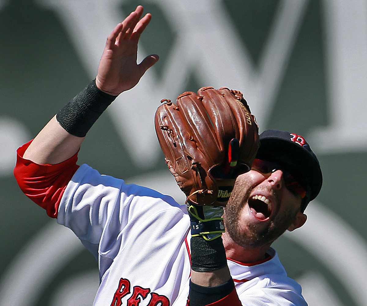 The bright sun played havoc with second baseman Dustin Pedroia, who lost sight of a popup with two outs in the fourth inning. The next Toronto batter, Ryan Goins, hit a three-run home run.
