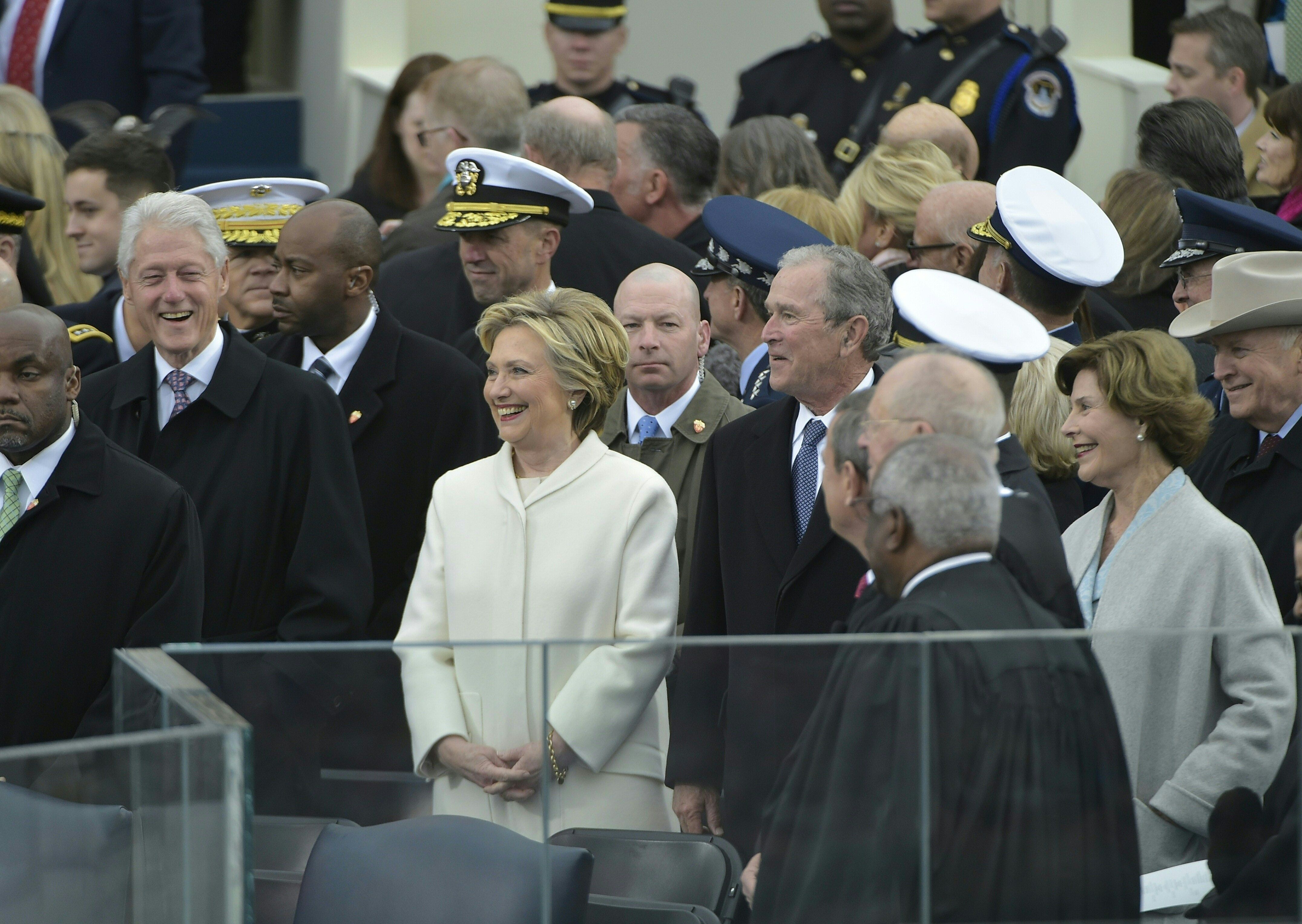 Hillary Clinton was next to George W. Bush at the inauguration.