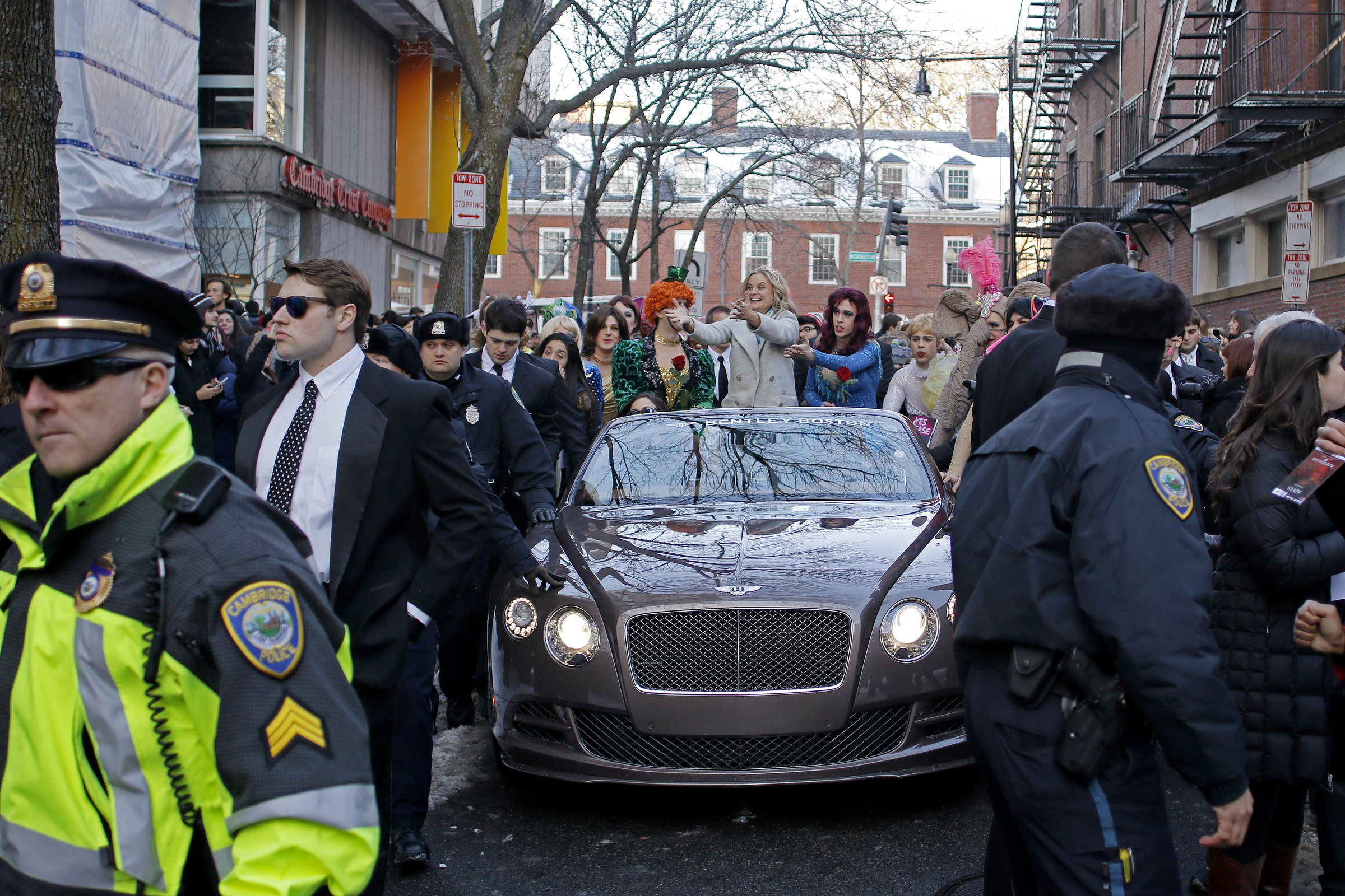 Poehler was escorted by members of Harvard’s Hasty Pudding Theatricls as she was honored with a parade in Cambridge.