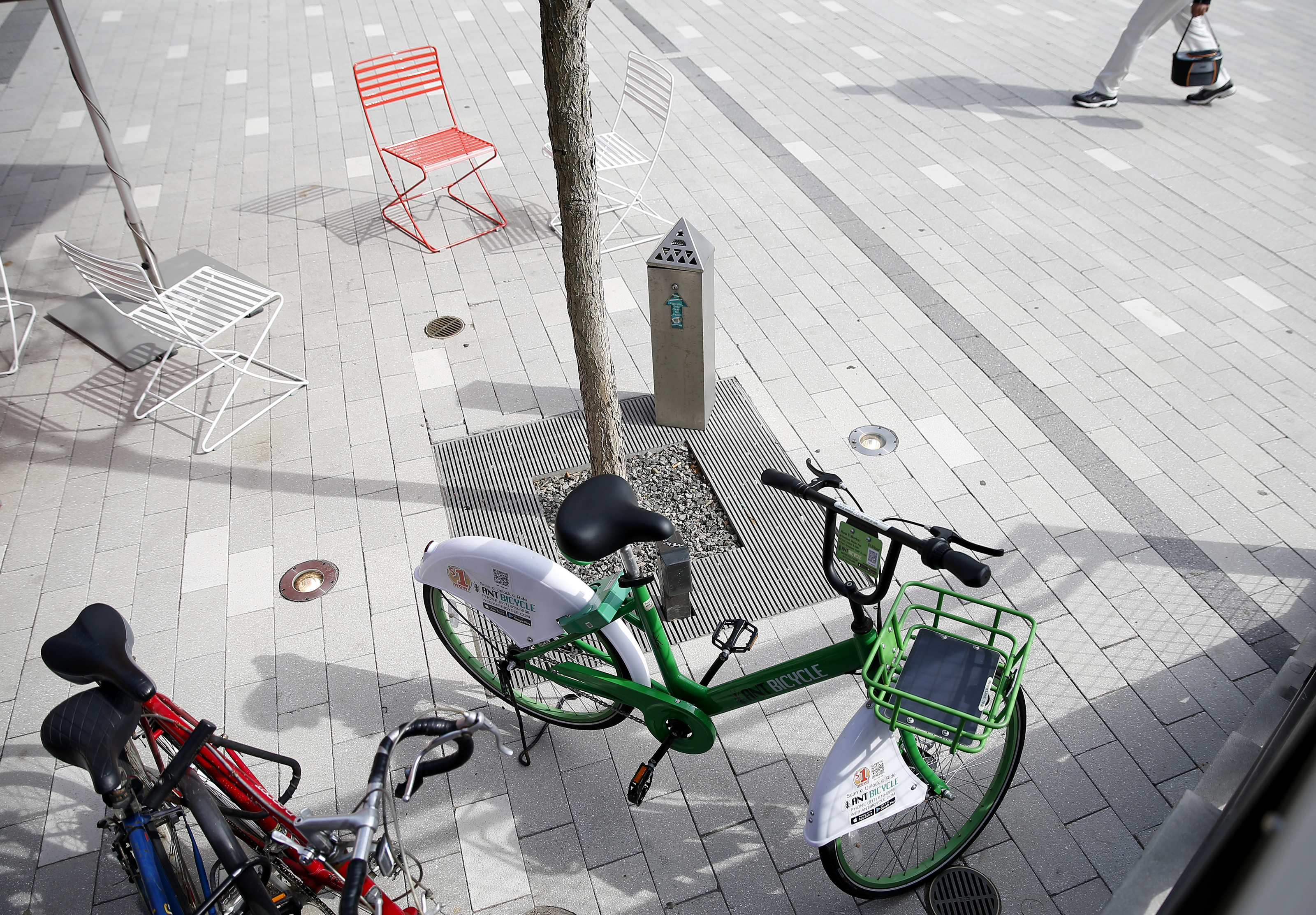 An Ant Bicycle parked near Cambridge Brewing Company is seen in Kendall Square.