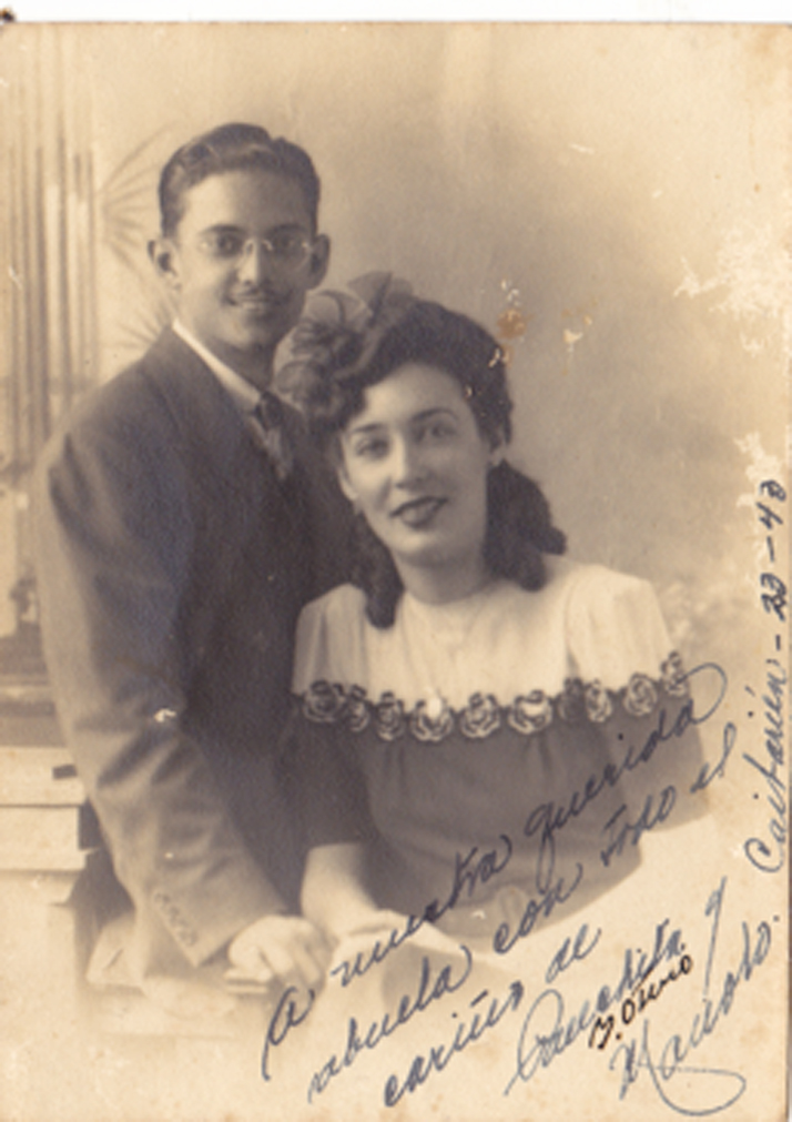 Melinda Lopez’s parents, Manuel Lopez and Panchita Isidro, in an engagement photo that would have been taken around 1942 in Cuba.