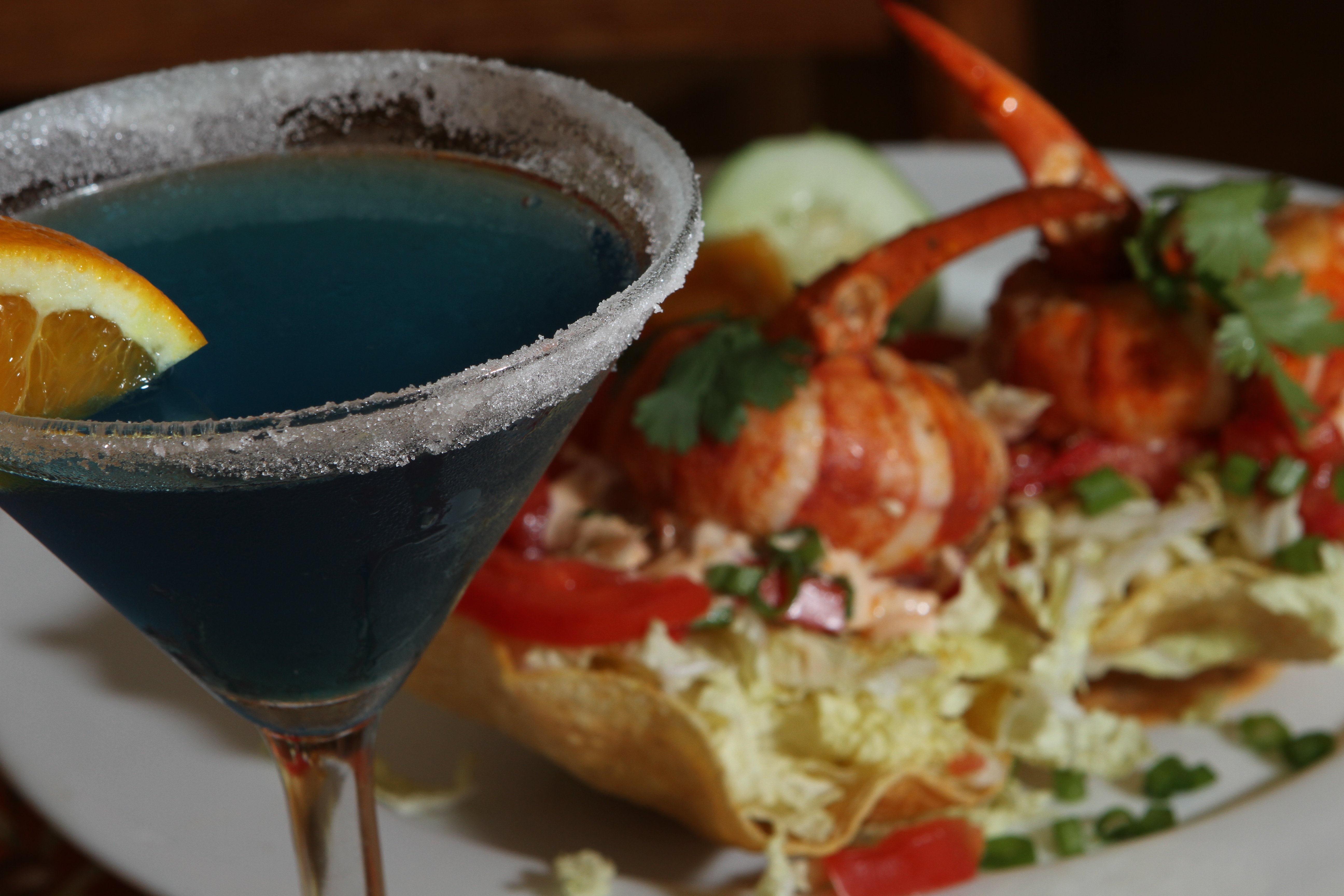 A signature drink, a Blue Martini, at My Place by the Sea in Rockport.