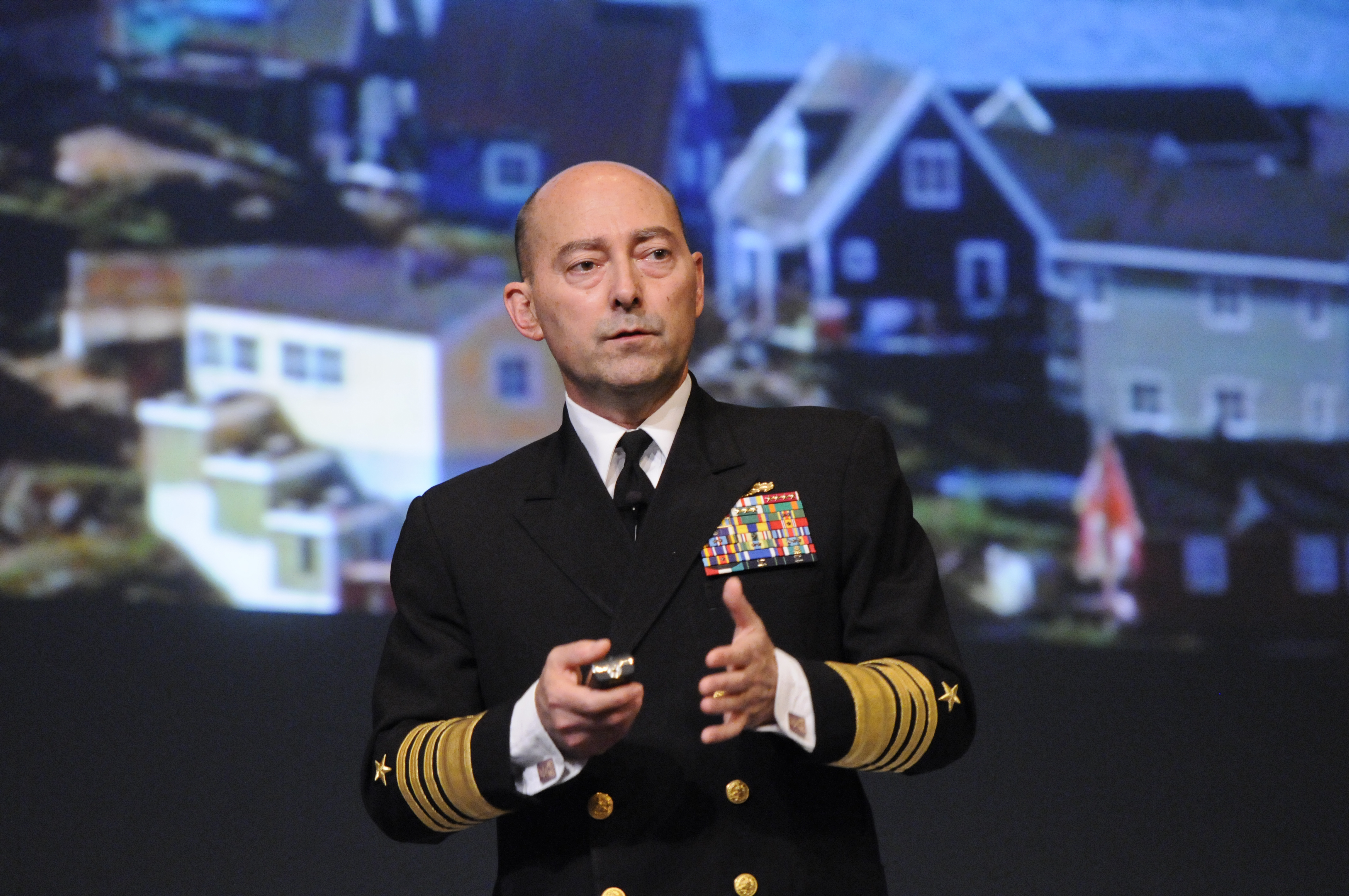 James Stavridis, then a US Navy admiral and NATO’s top commander, spoke at the Naval War College in Newport, R.I., in October 2012.
