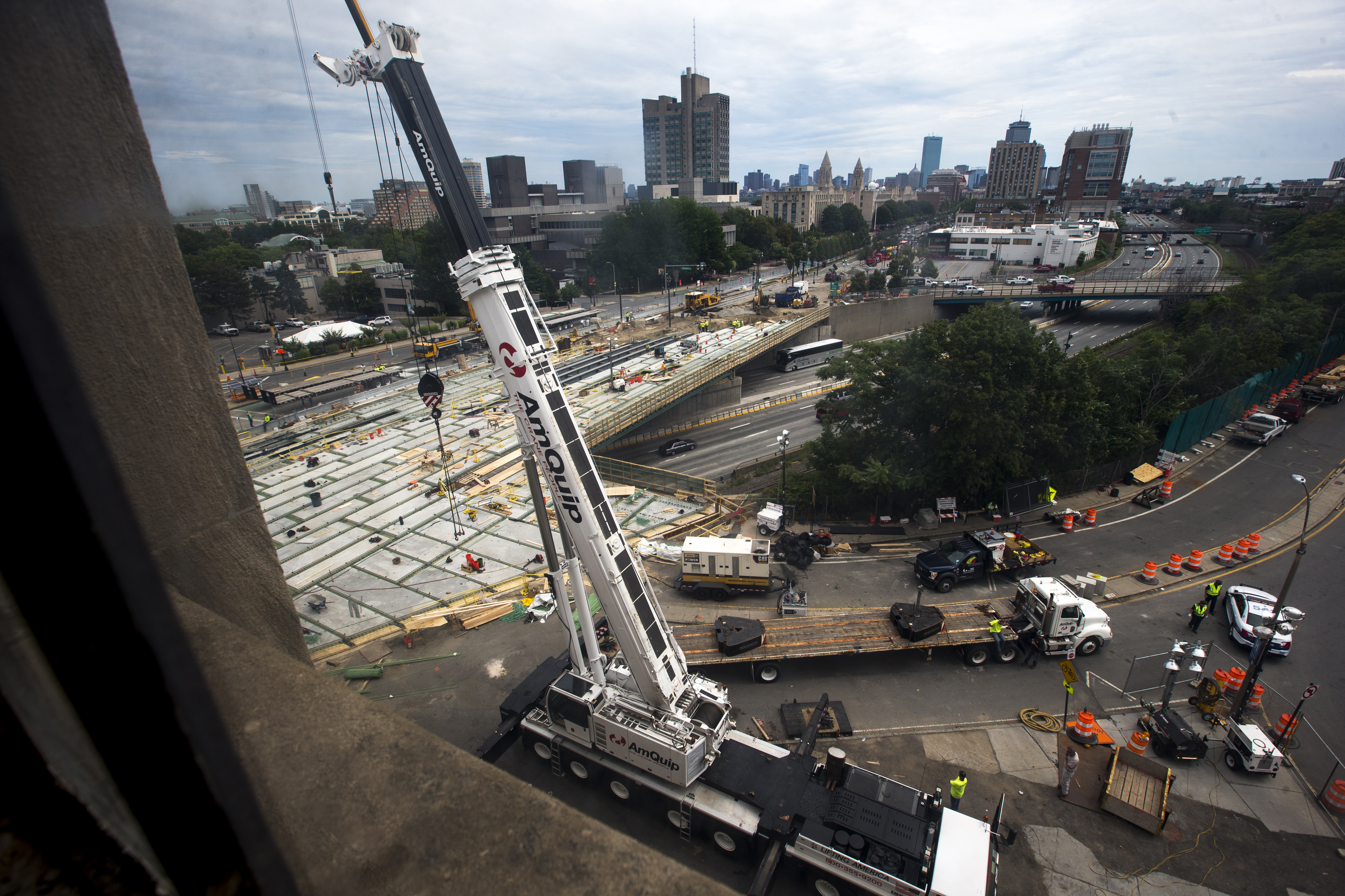Commonwealth Avenue Bridge construction on Monday.