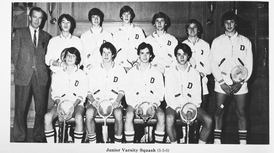 Hindle with the squash team (in suit).