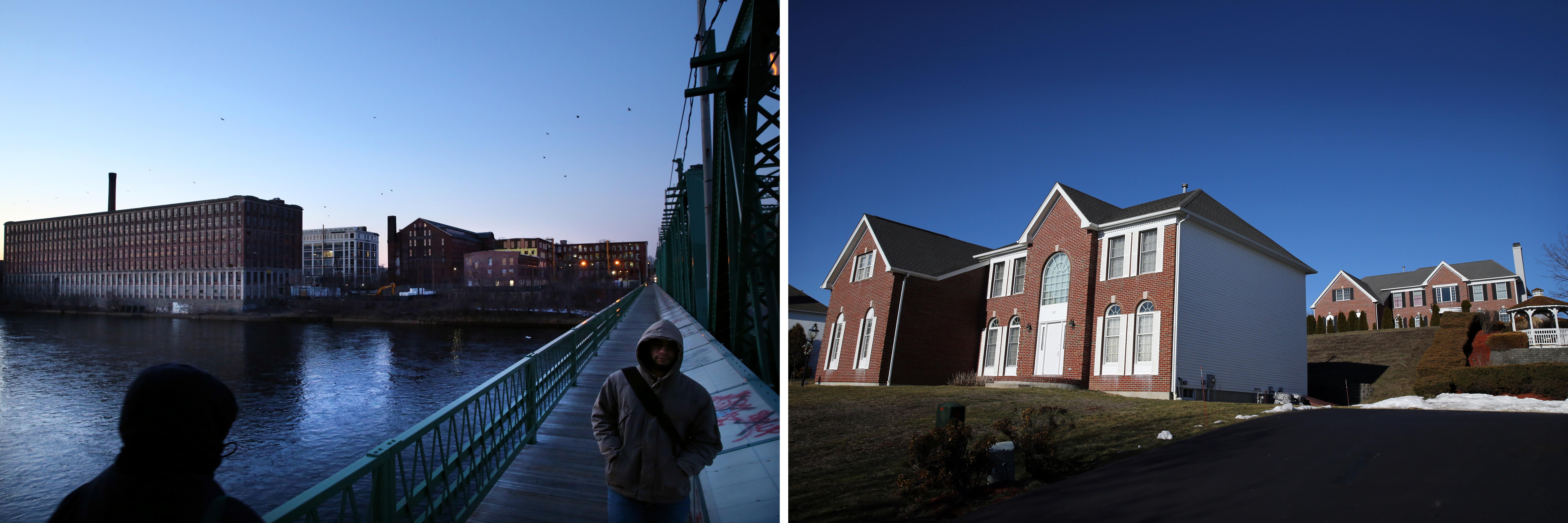 Pedestrians crossed the Duck Bridge on South Union Street in Lawrence. | Homes on Rosemont Drive in North Andover Estates.
