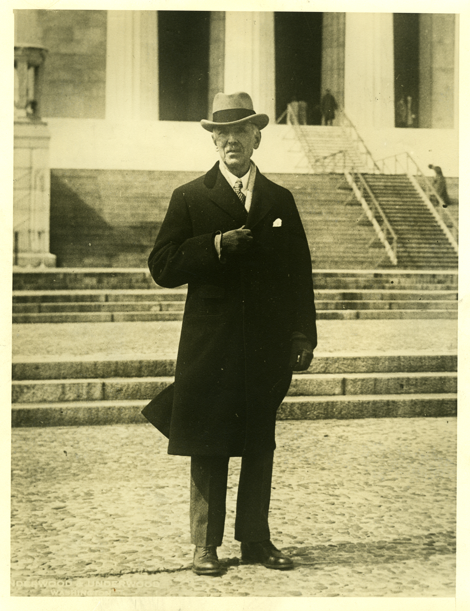 Daniel Chester French at the steps of the Lincoln Memorial, circa 1920.