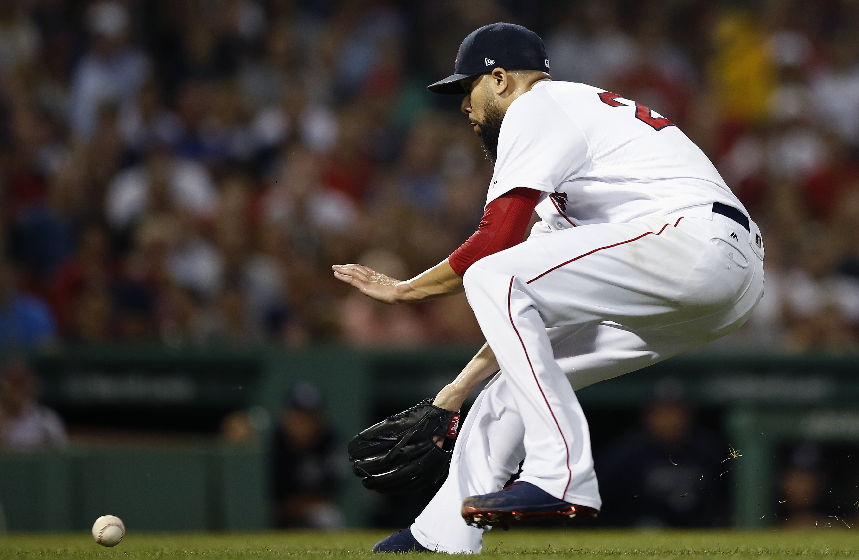 David Price had no problem fielding this comebacker from Luke Voit to end the Yankees’ first inning.