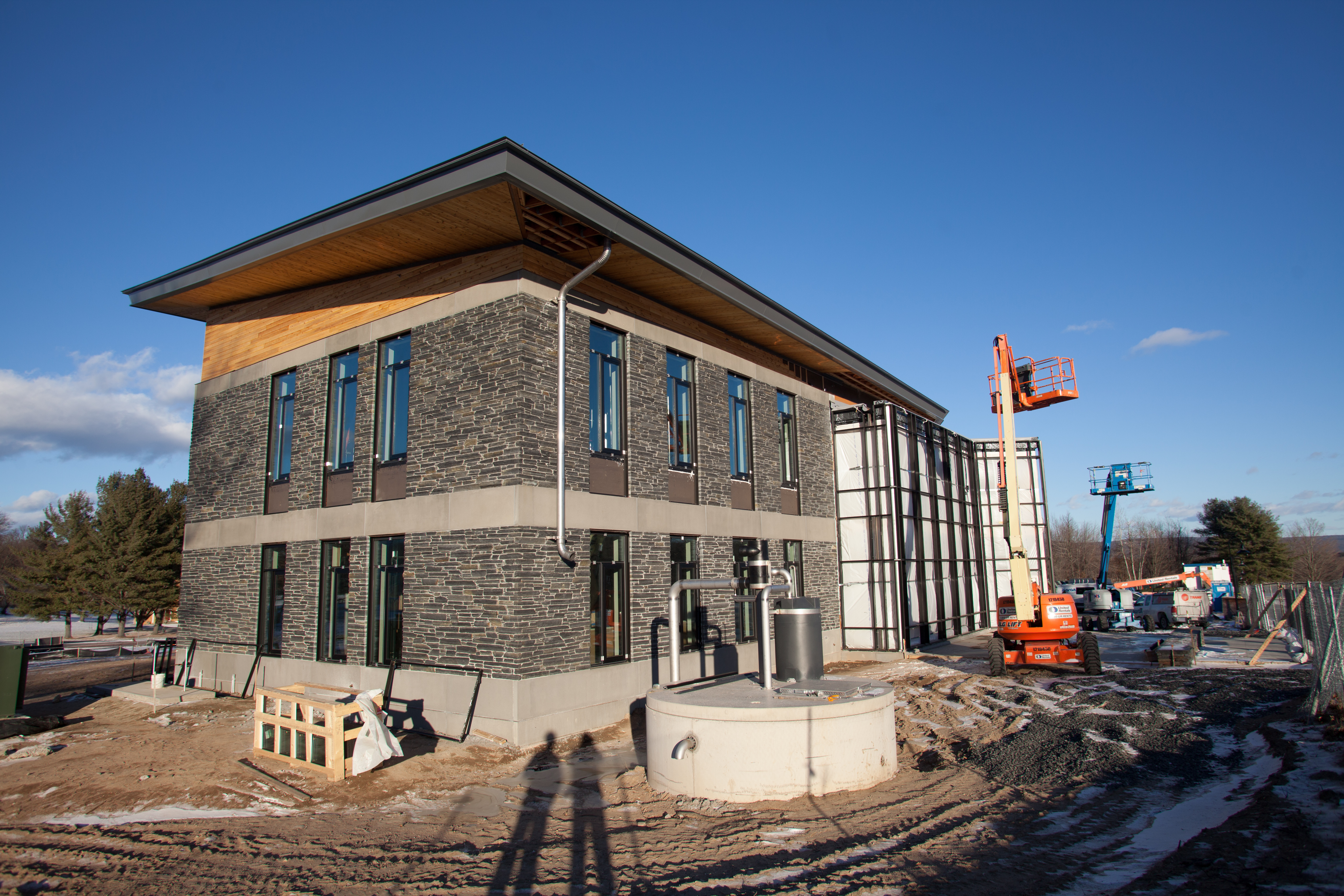 Construction equipment was seen around the soon-to-open Kern Building at Hampshire College last month.