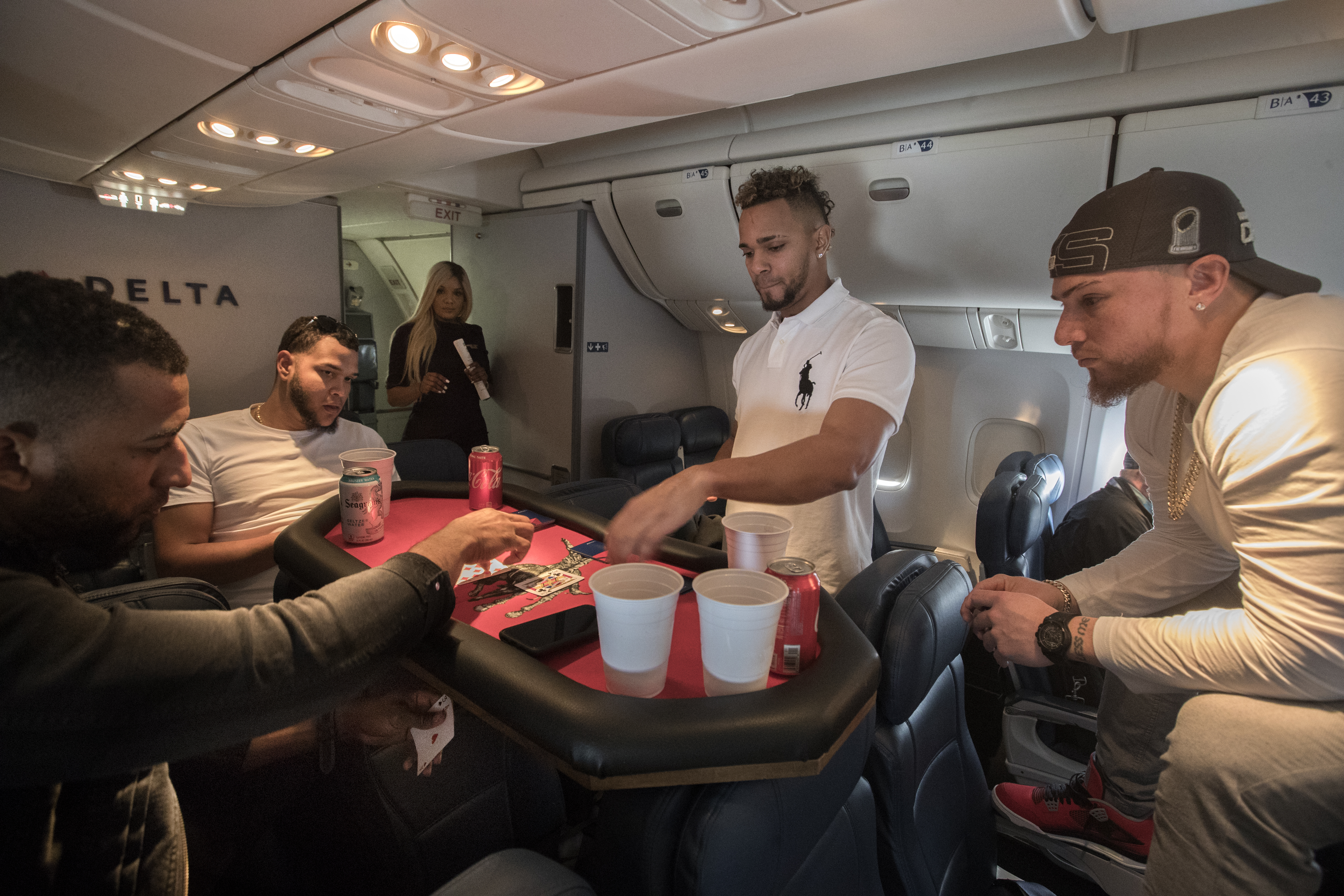 Eduardo Nunez had an ace under the table as he played 21 with Eduardo Rodriguez, Xander Bogaerts, and Christian Vazquez.