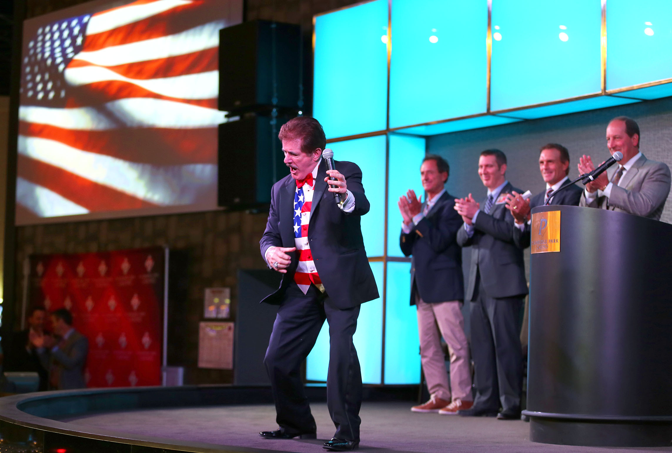 Rene Rancourt sang the National Anthem and pumped up the crowd with his antics.