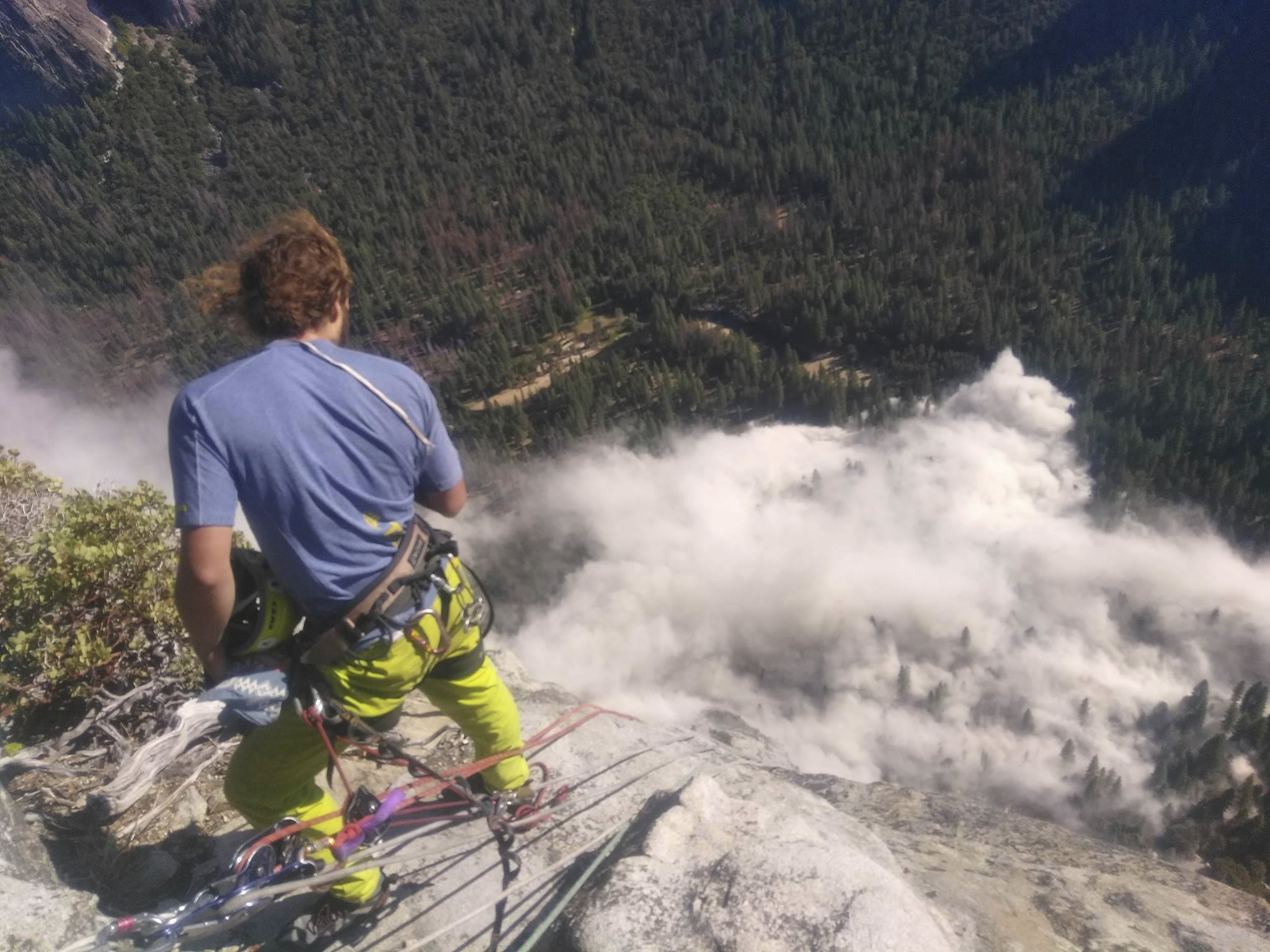 Climber Ryan Sheridan had just reached the top of El Capitan when a rock slide let loose below him on Thursday.