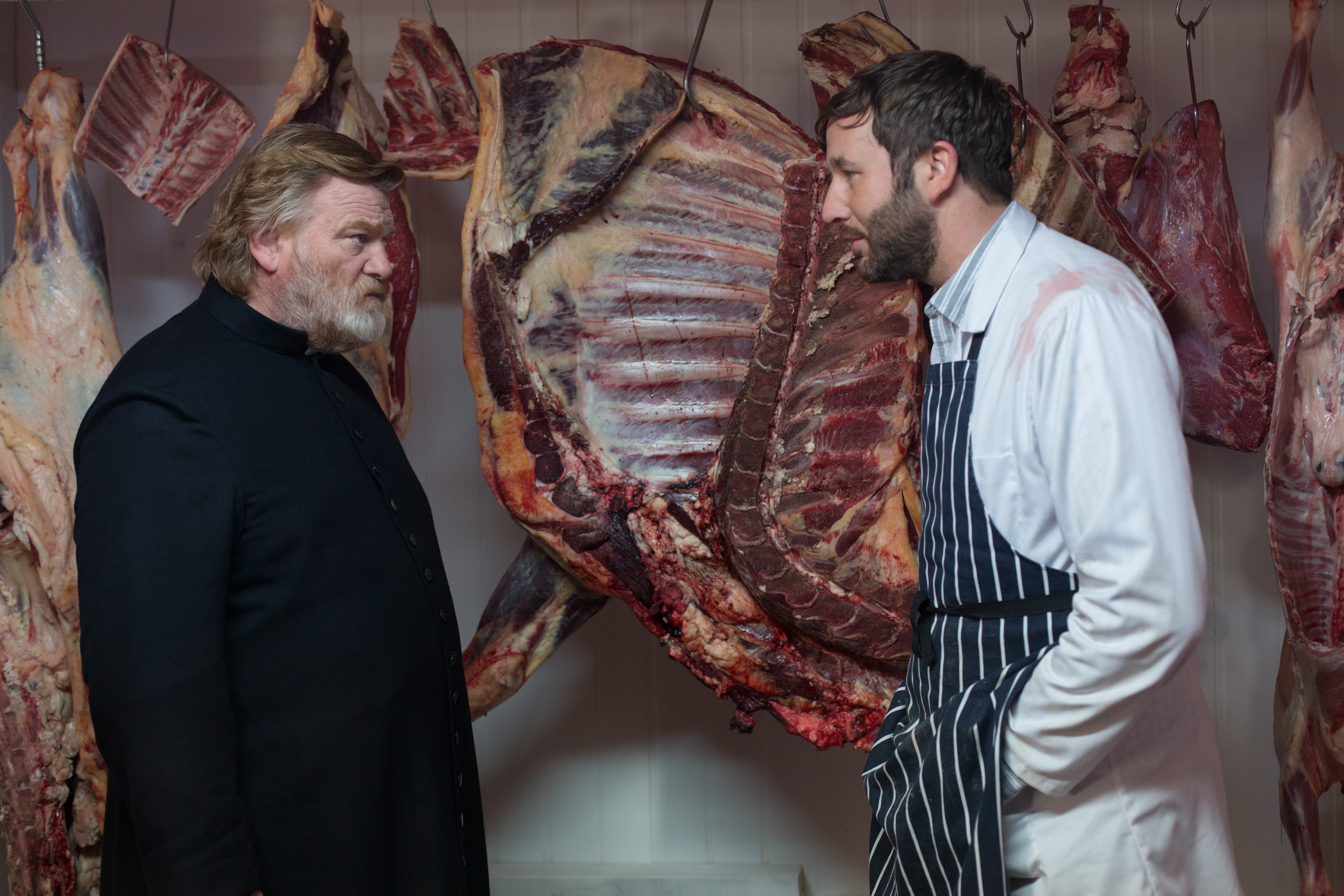 Gleeson with Chris O’Dowd in “Calvary.”