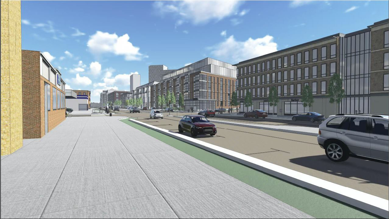 <span id="U81458951717USE" style=" text-transform: uppercase; ;">For residents and </span>business owners on the north side of Cambridge Street, the Mass. Pike interchange project would be transformative. Instead of looking out on grassy berms that support highway lanes, they’d see buildings and new neighbors. Northeastern student <b>Kelsey Holmes</b> looked at how today’s street grid would meet Beacon Yards. She envisions buildings of up to 250 feet tall in the distance, but much shorter residential and retail buildings along Cambridge Street, which would be redesigned as a boulevard rather than as an off-putting highway access road.
