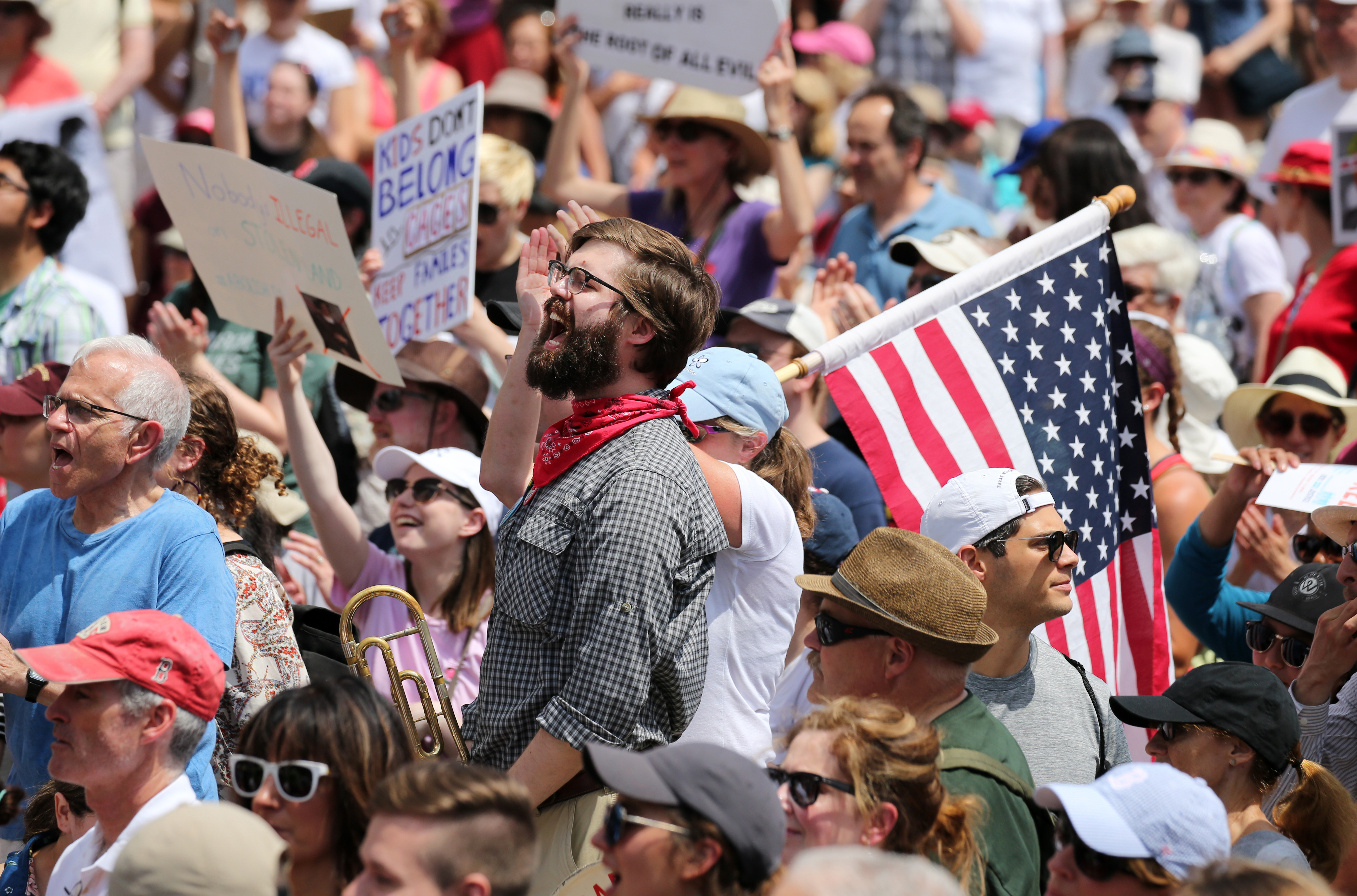 Demonstrators cheered during Saturday’s rally.