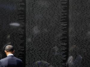 President Barack Obama stood at "The Wall" during a Memorial Day event a the Vietnam Veterans Memorial on the National Mall in Washington, DC.