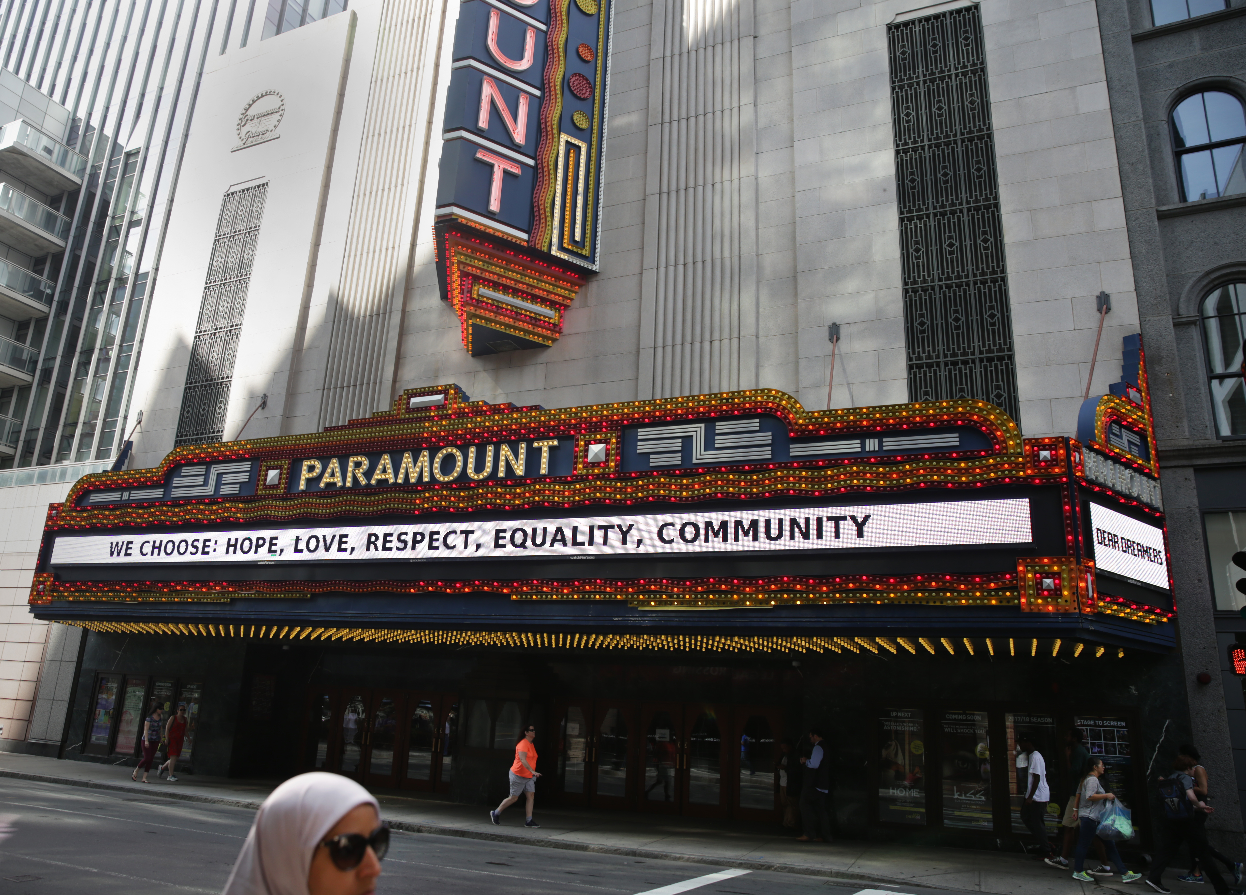 An Emerson College vice president said the marquee has been showing various messages since January 2015.