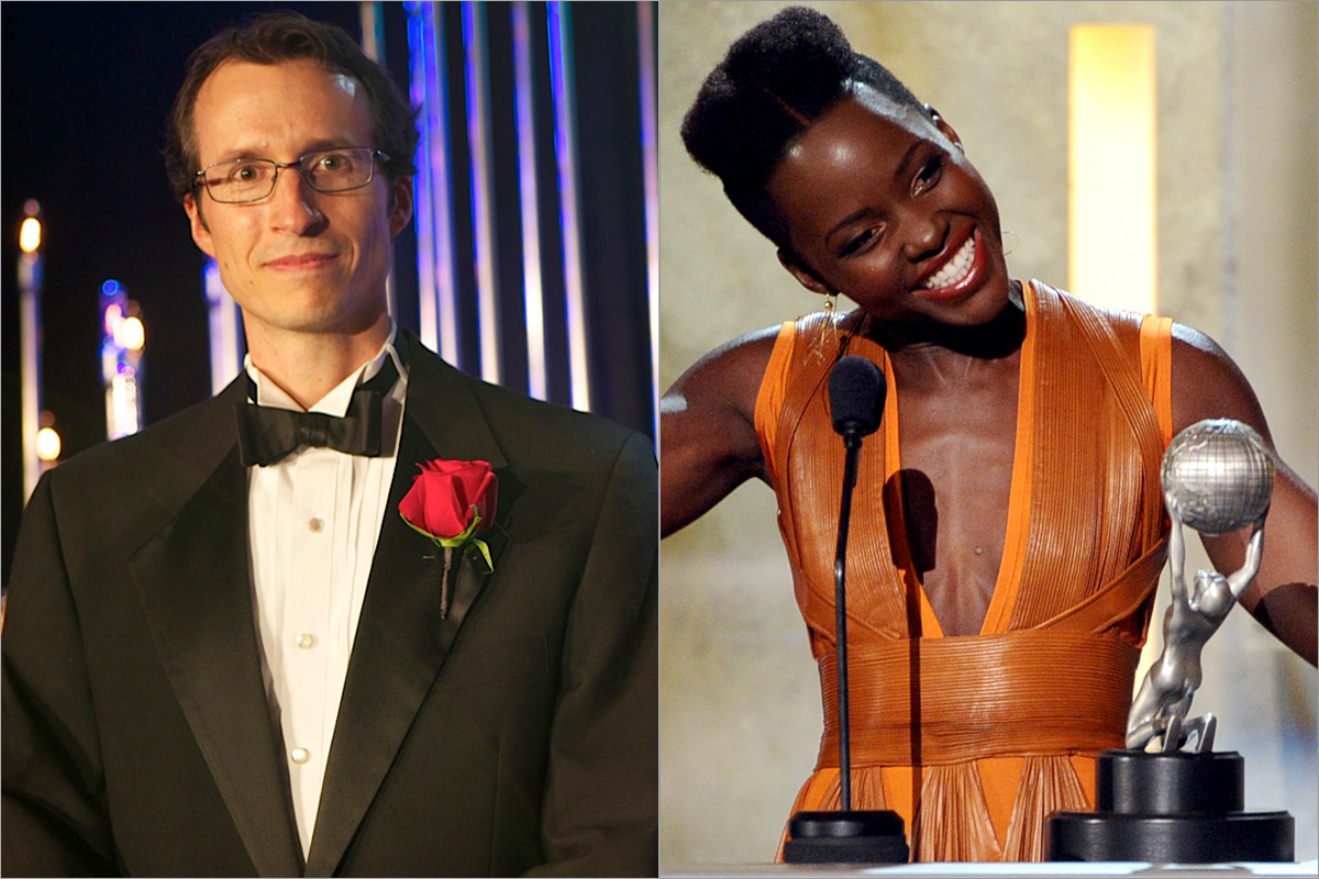 From left: Hampshire College professor Chris Perry and grad Lupita Nyong’o, Academy honoree and nominee, respectively.