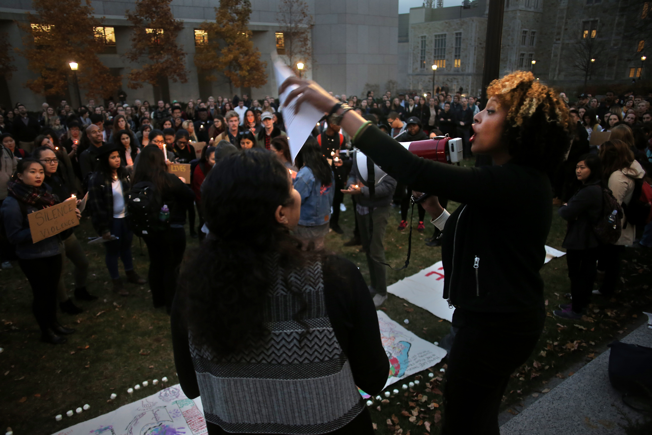 BC doctoral student Kimberly Ashby led the Stand Against Hate Rally on Nov. 14.