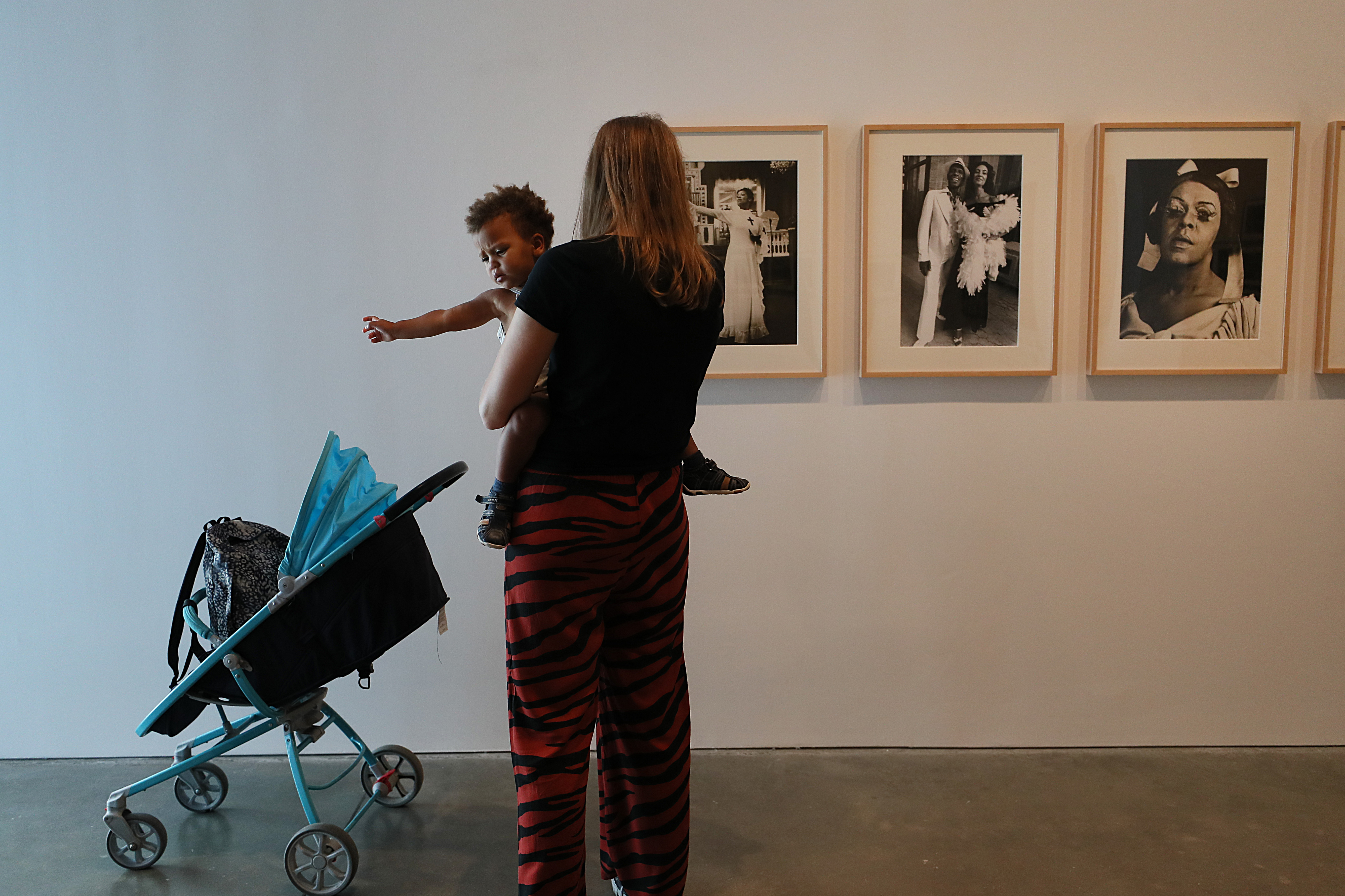 A mother and child took in the new exhibit at the ICA.