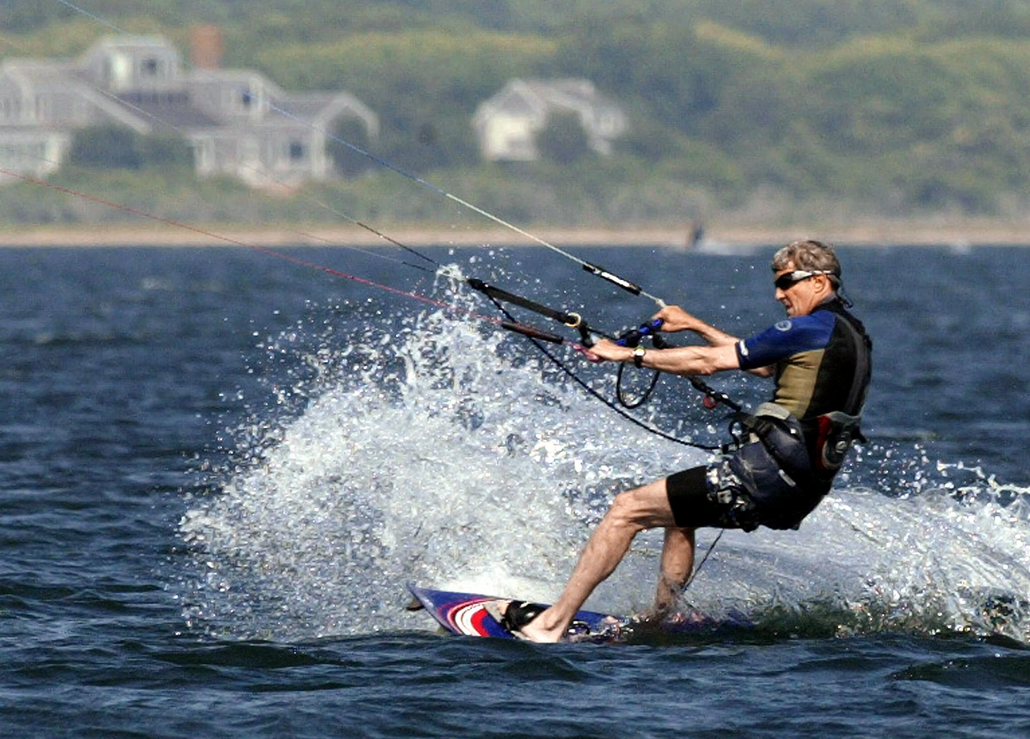 Then-Democratic presidential candidate John Kerry kite surfed in 2004 off the coast of Nantucket.