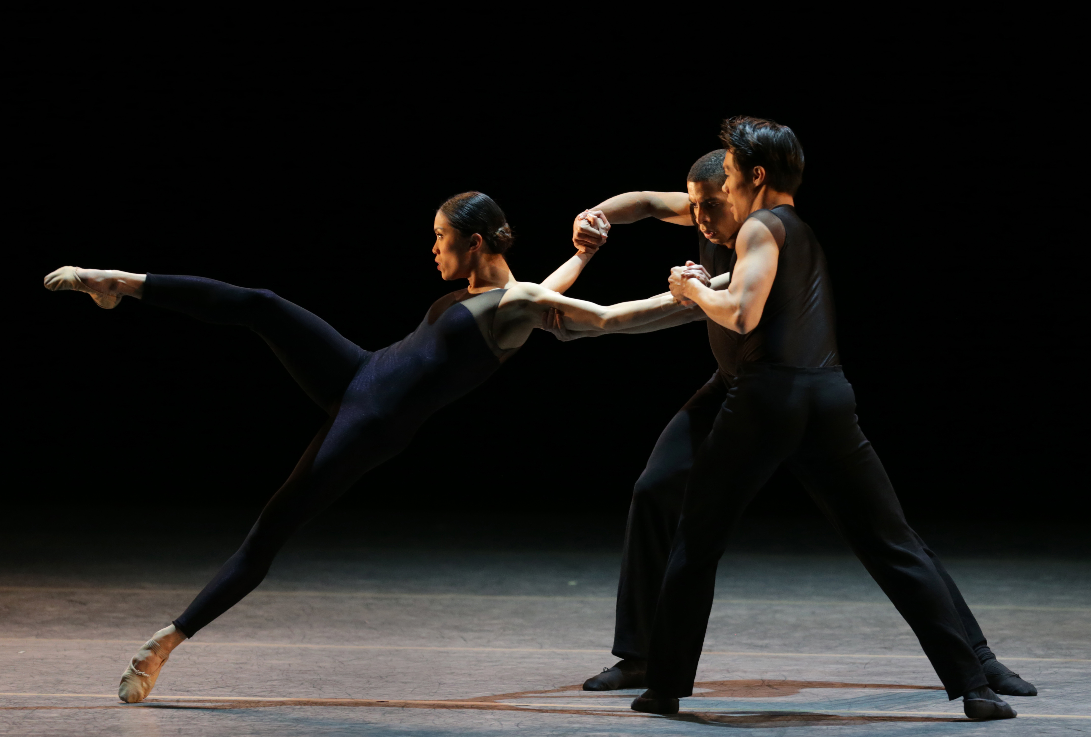 From left: Boston Ballet’s Lia Cirio, Lawrence Rines, and John Lam in Jirí Kylián’s “Wings of Wax.”