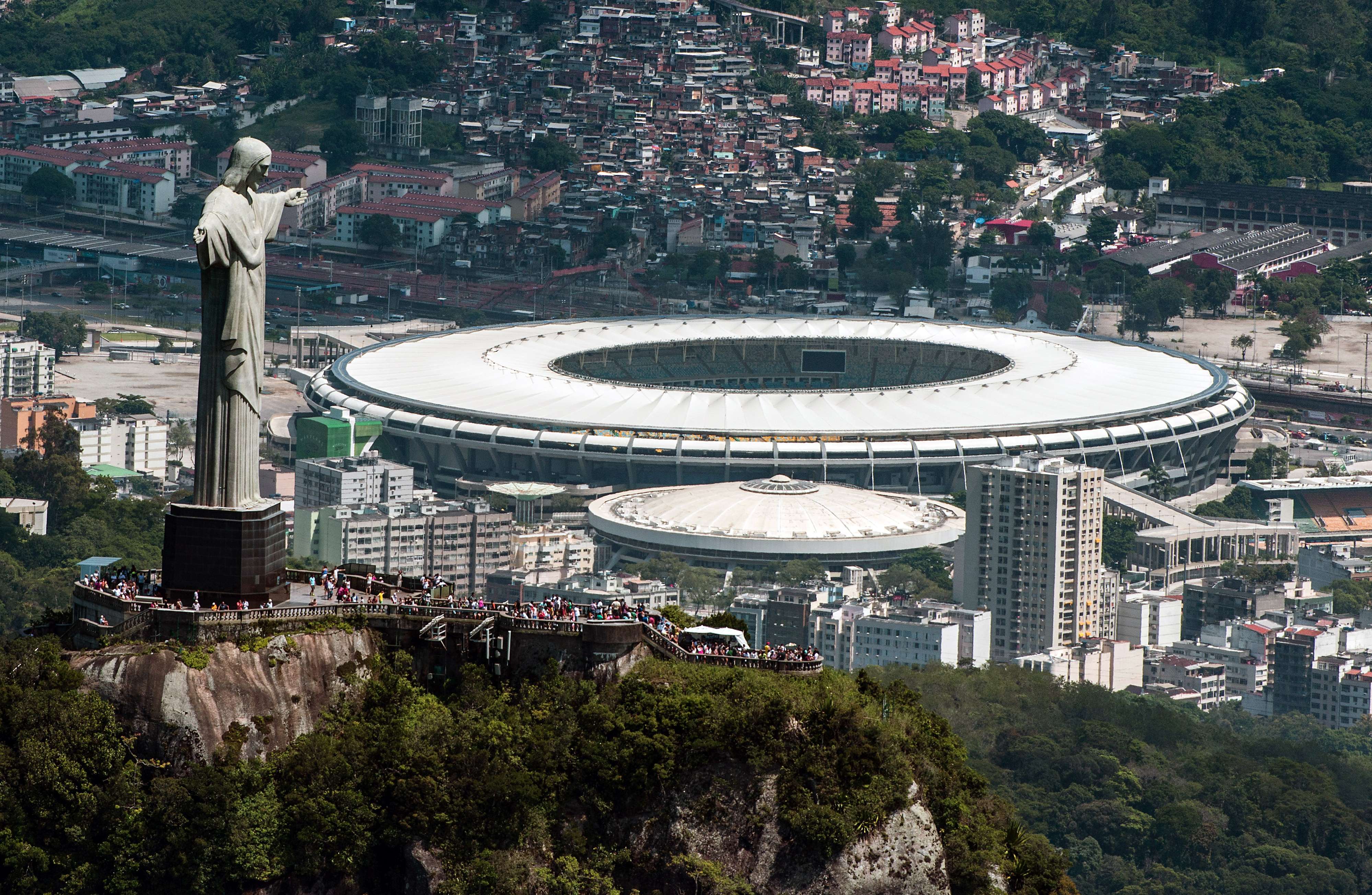 Aerial view of the Christ the Redeemer statue and Maracanã Stadium in Rio de Janeiro, which will host the 2016 Olympics.