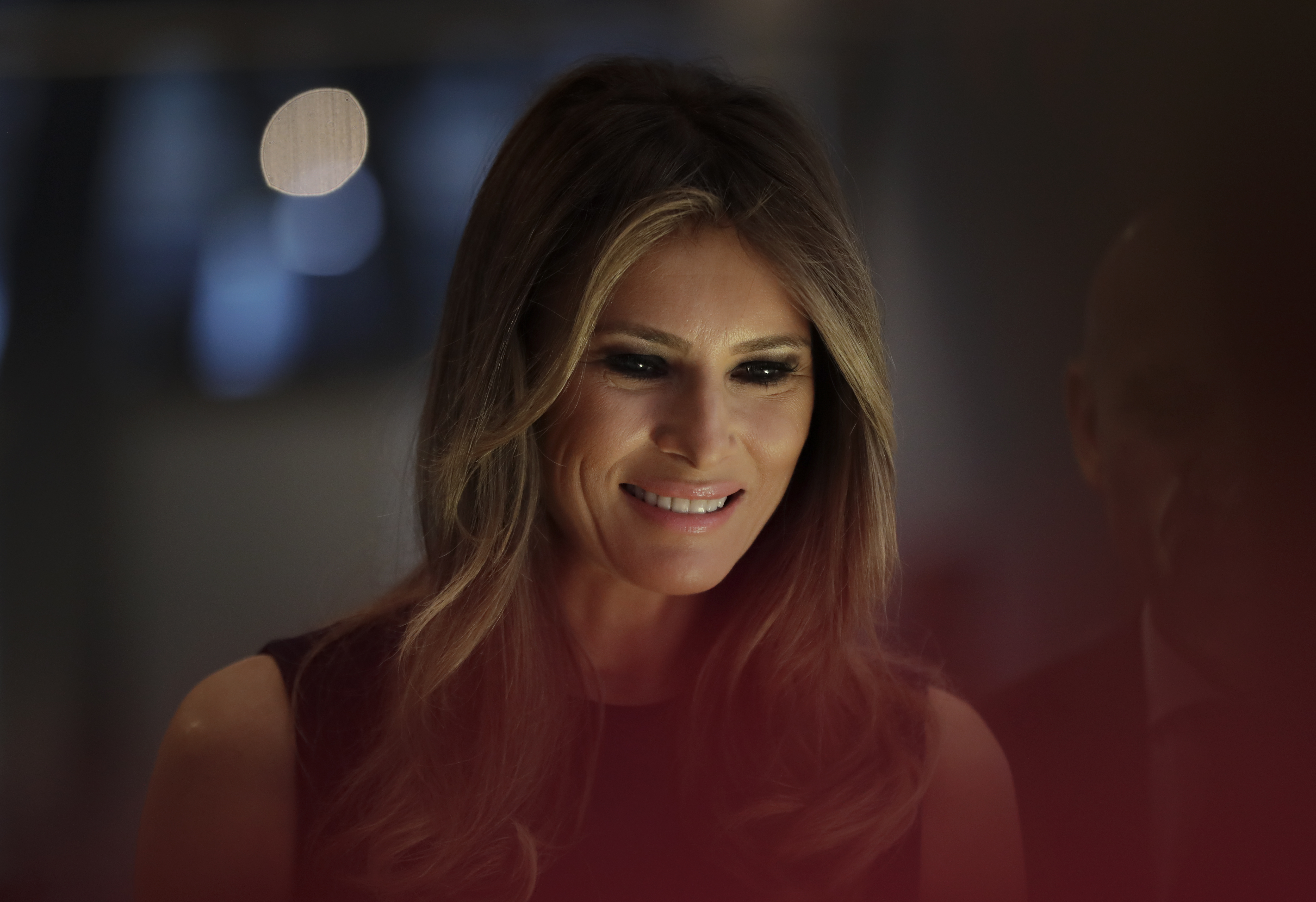 First Lady Melania Trump smiled during a visit at the Copernicus Science Center, an interactive science museum geared heavily to young people, in Warsaw, Poland, on Thursday.