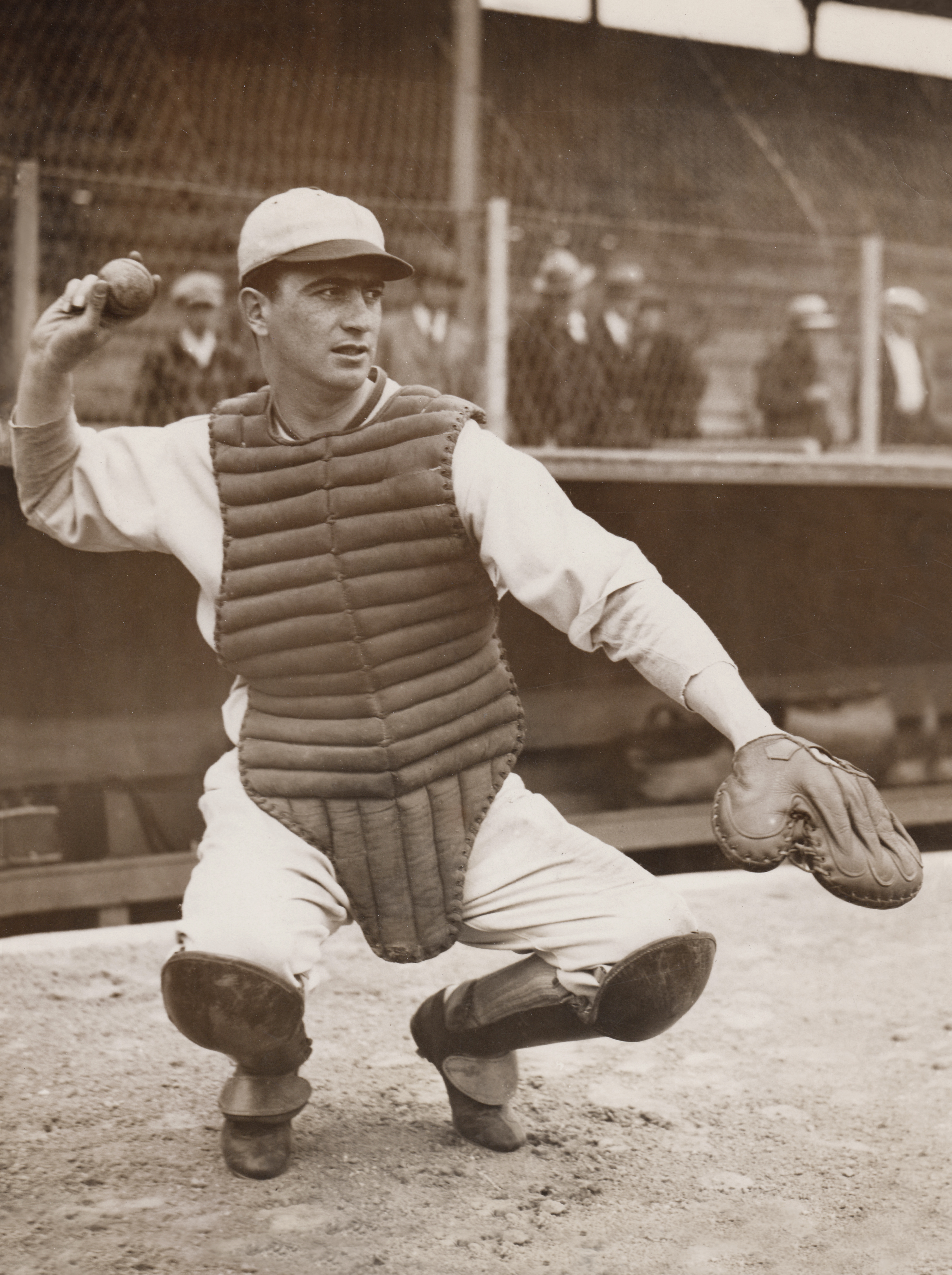 Moe Berg as a catcher during his time in MLB, as seen in the film "The Spy Behind Home Plate."