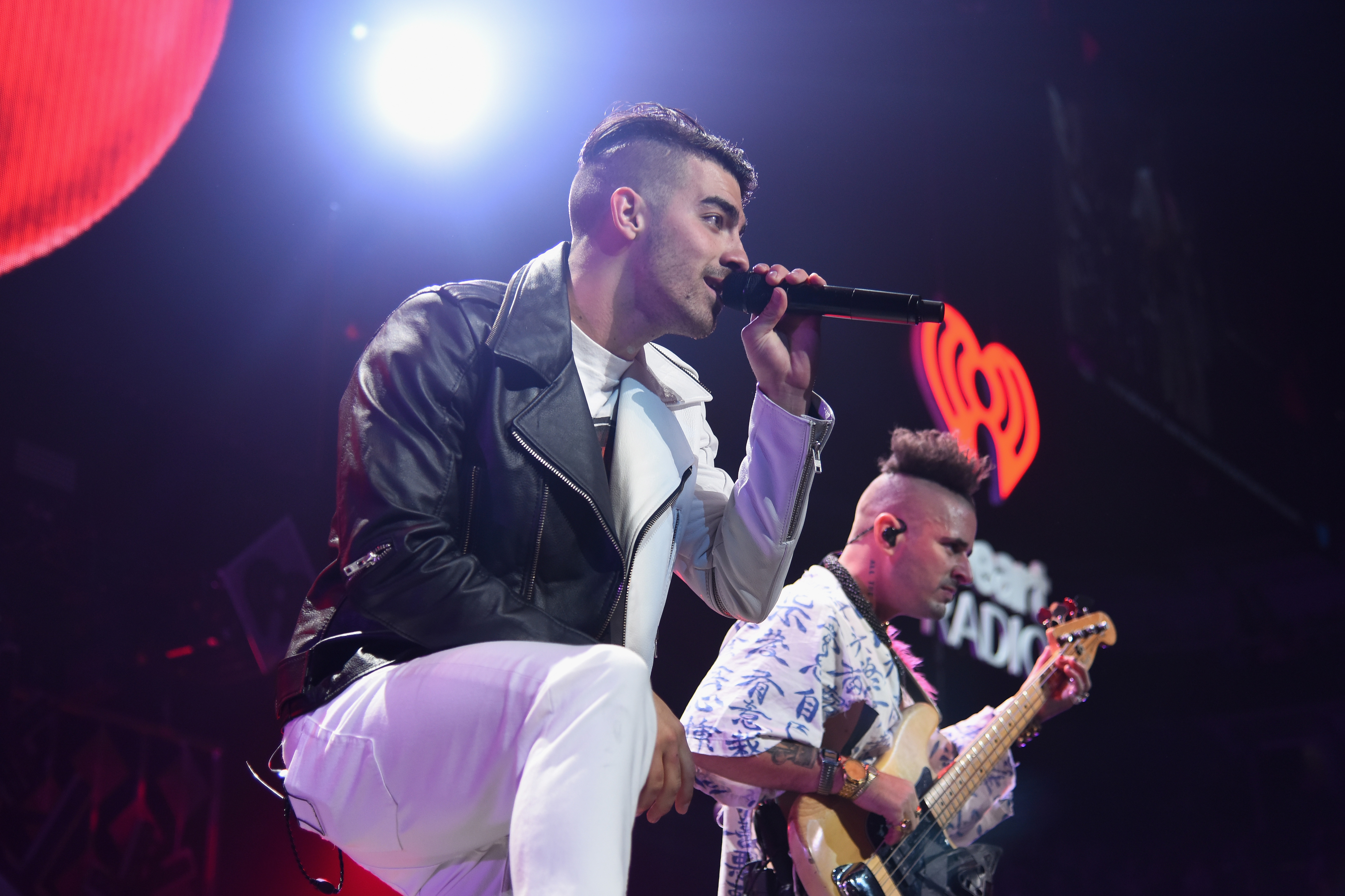 Joe Jonas (left) and Cole Whittle of DNCE at TD Garden.