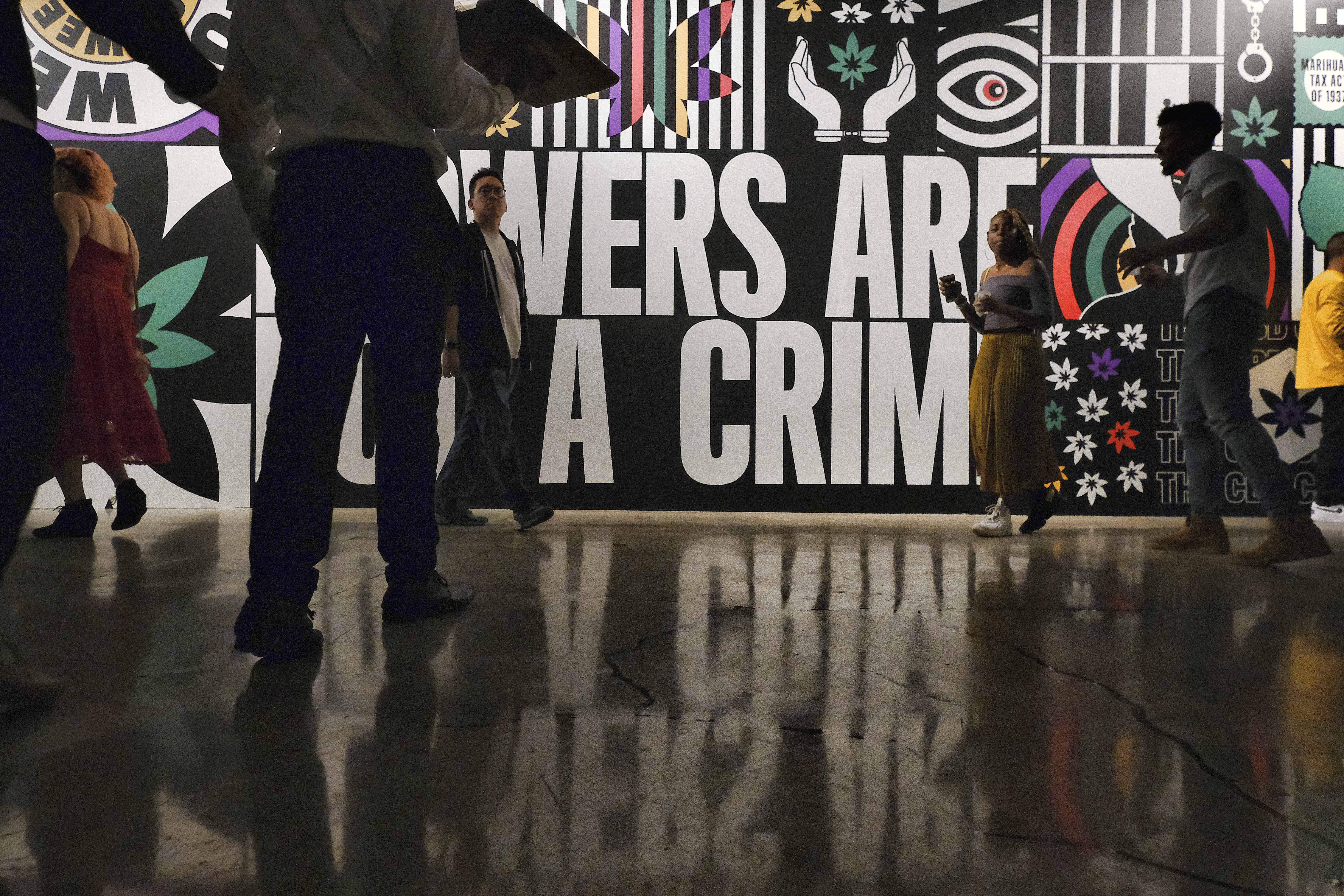 Visitors arrive for the preview at the Weedmaps Museum of Weed in Los Angeles.