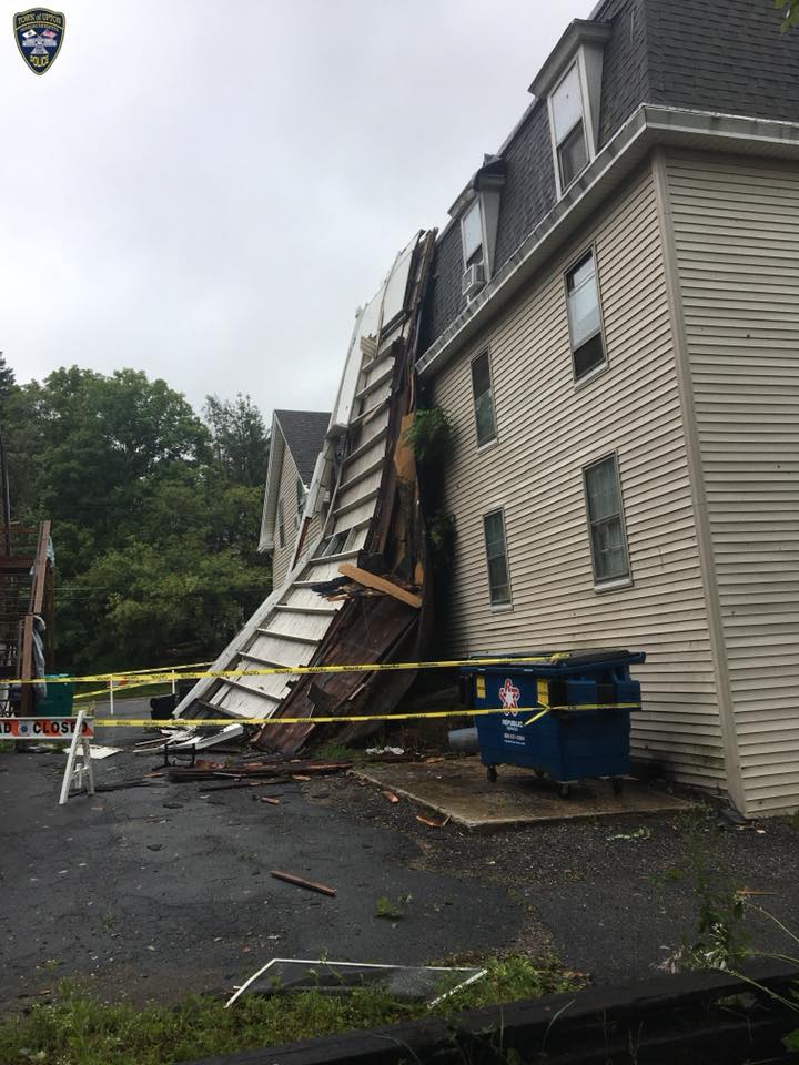 Strong storm winds blew the roof off a Main Street residence in Upton early Thursday morning.