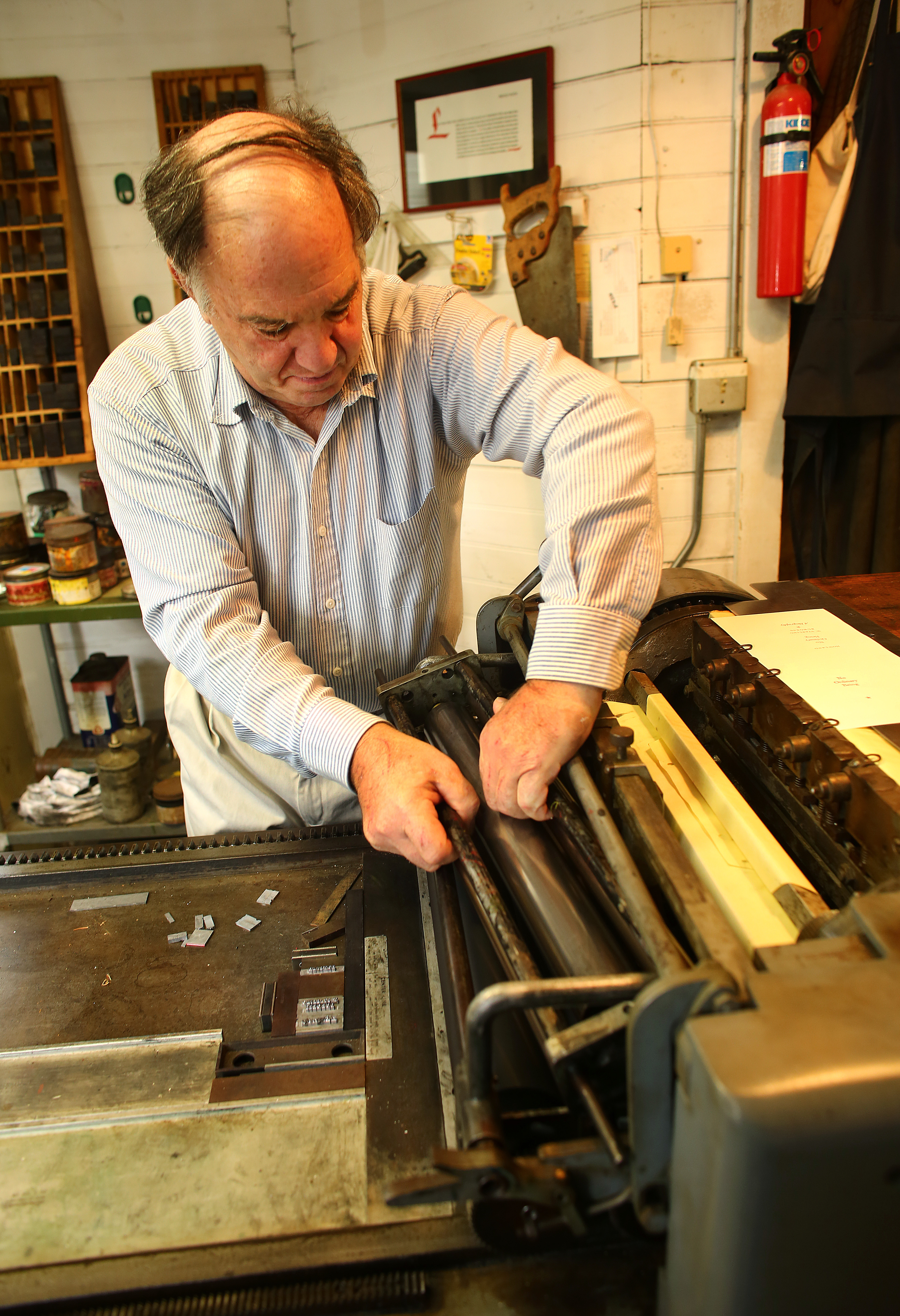 David Godine added the rollers to his Vandercook Proof Press in his barn.