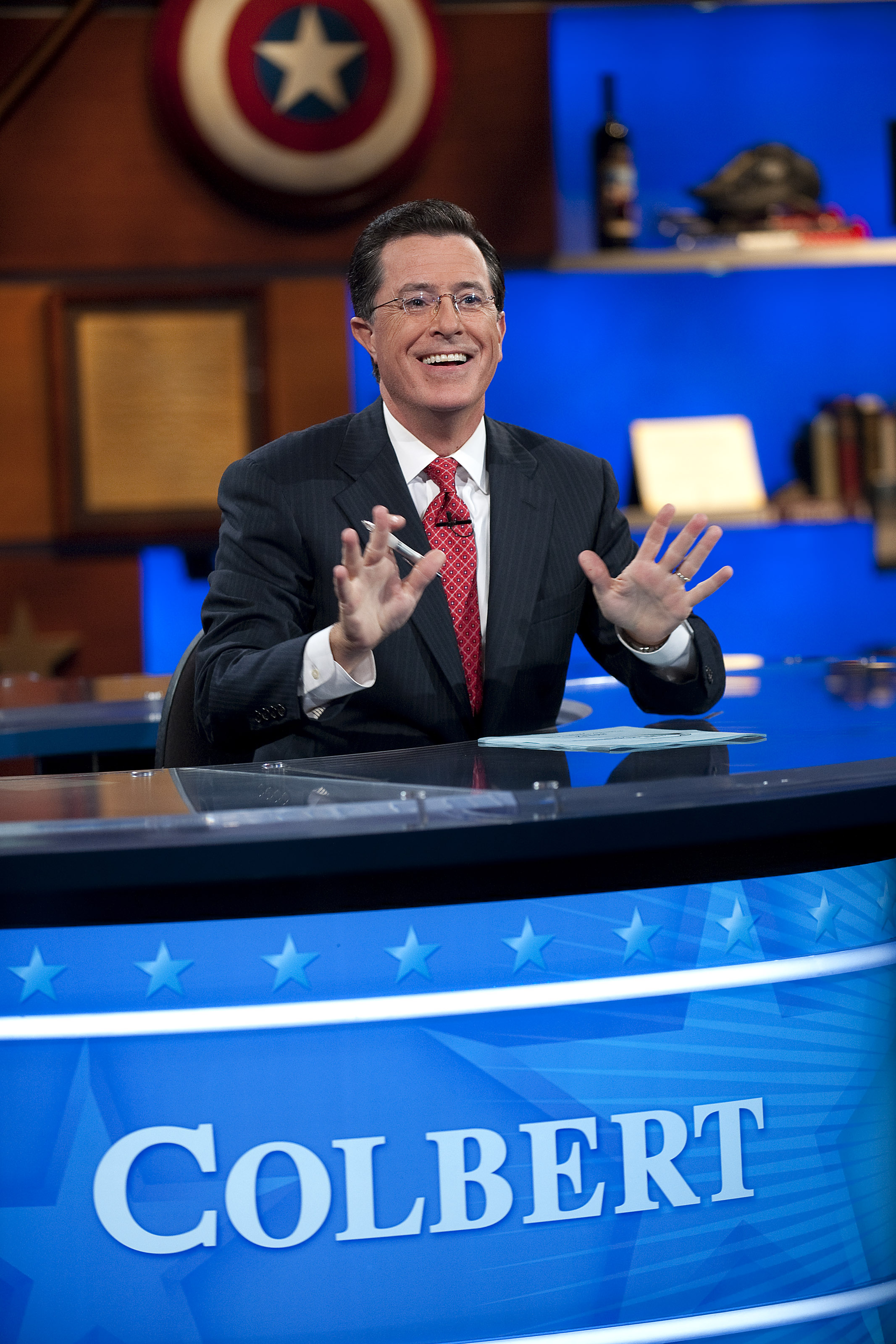 Stephen Colbert enjoys a taping of “The Colbert Report” in New York.