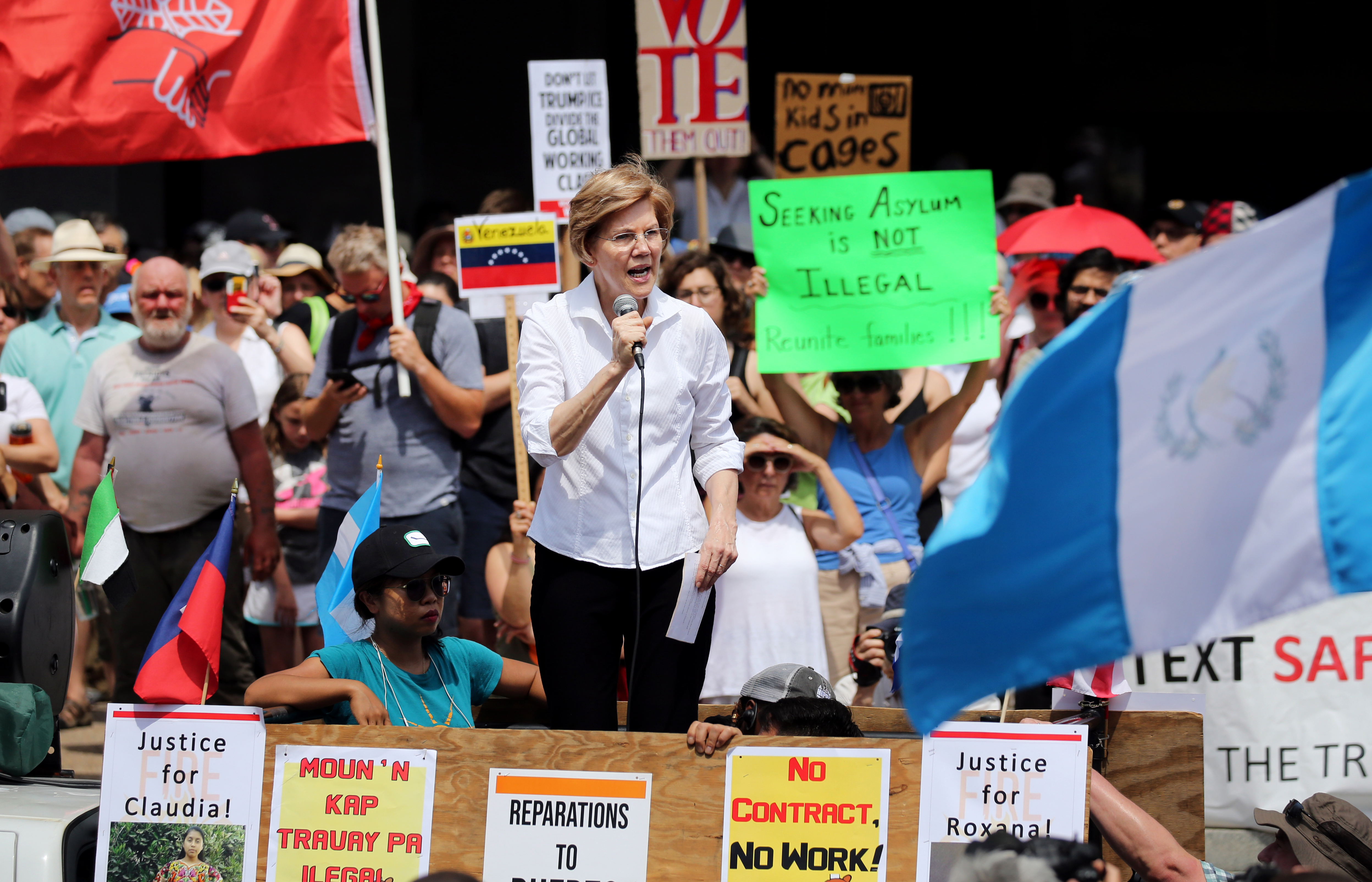 US Senator Elizabeth Warren spoke to the crowd on Saturday.