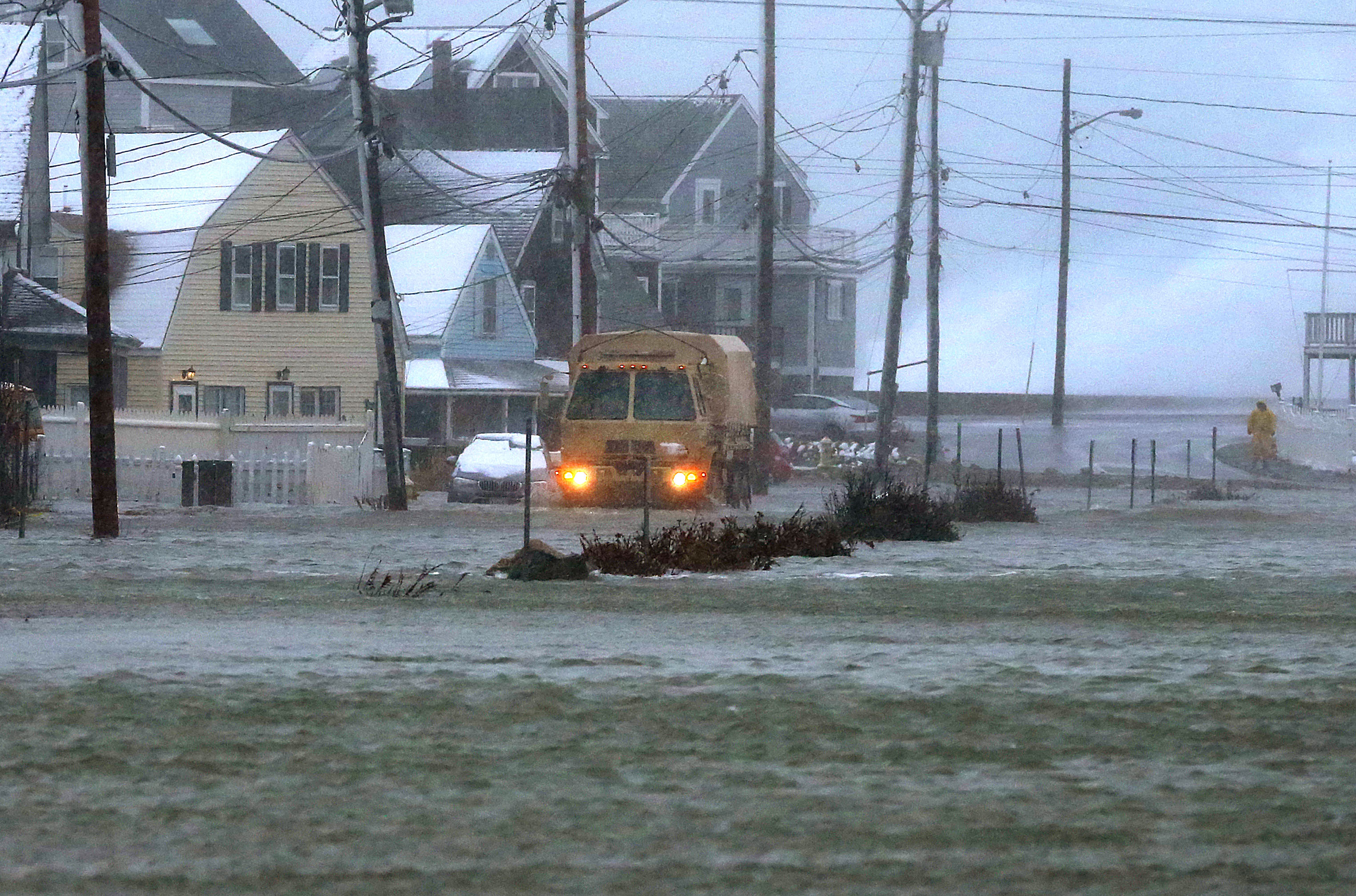 A rescue vehicle helped remove residents in Marshfield.