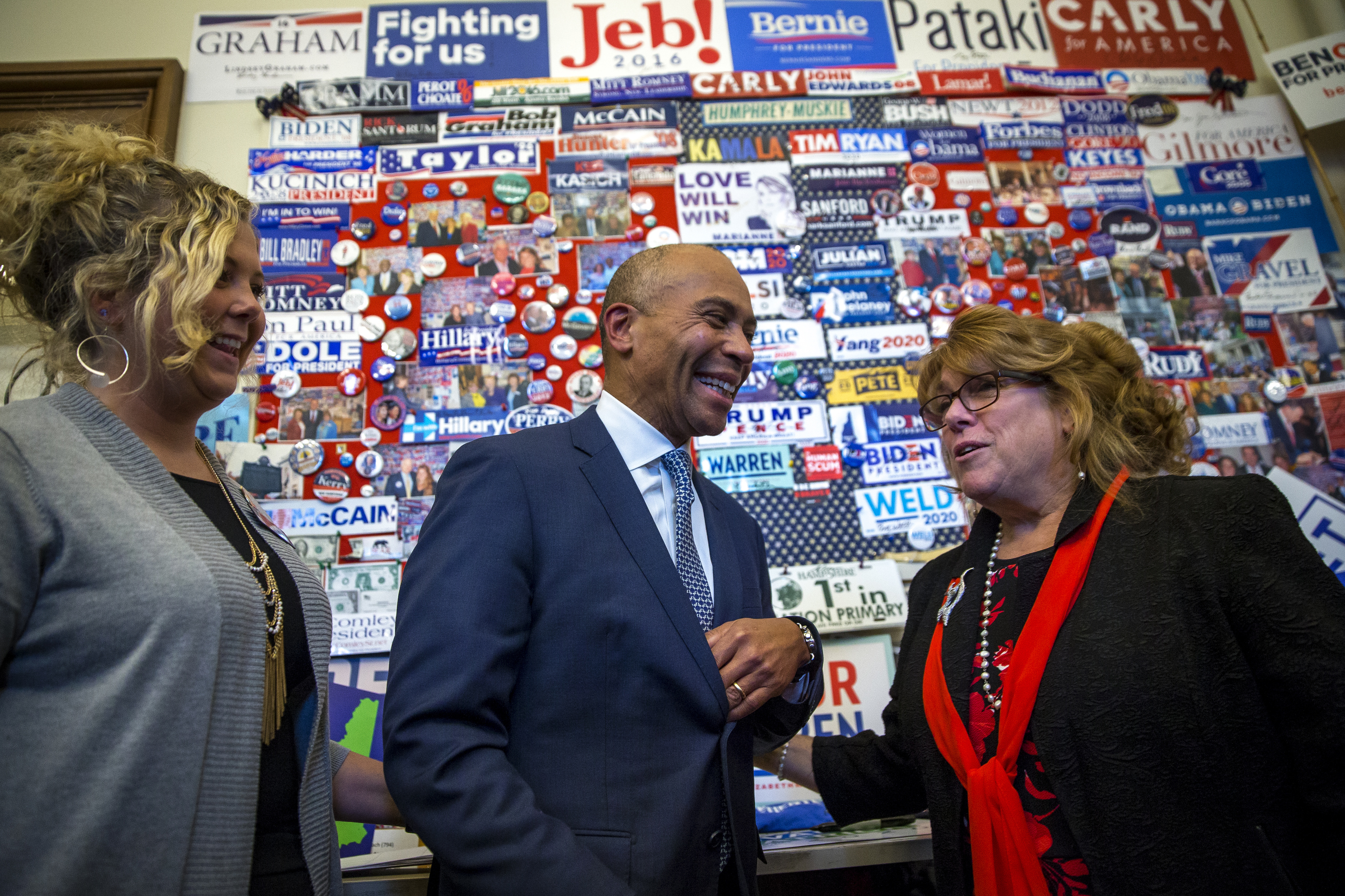 Deval Patrick joked with state employees at the New Hampshire State House in Concord, N.H.