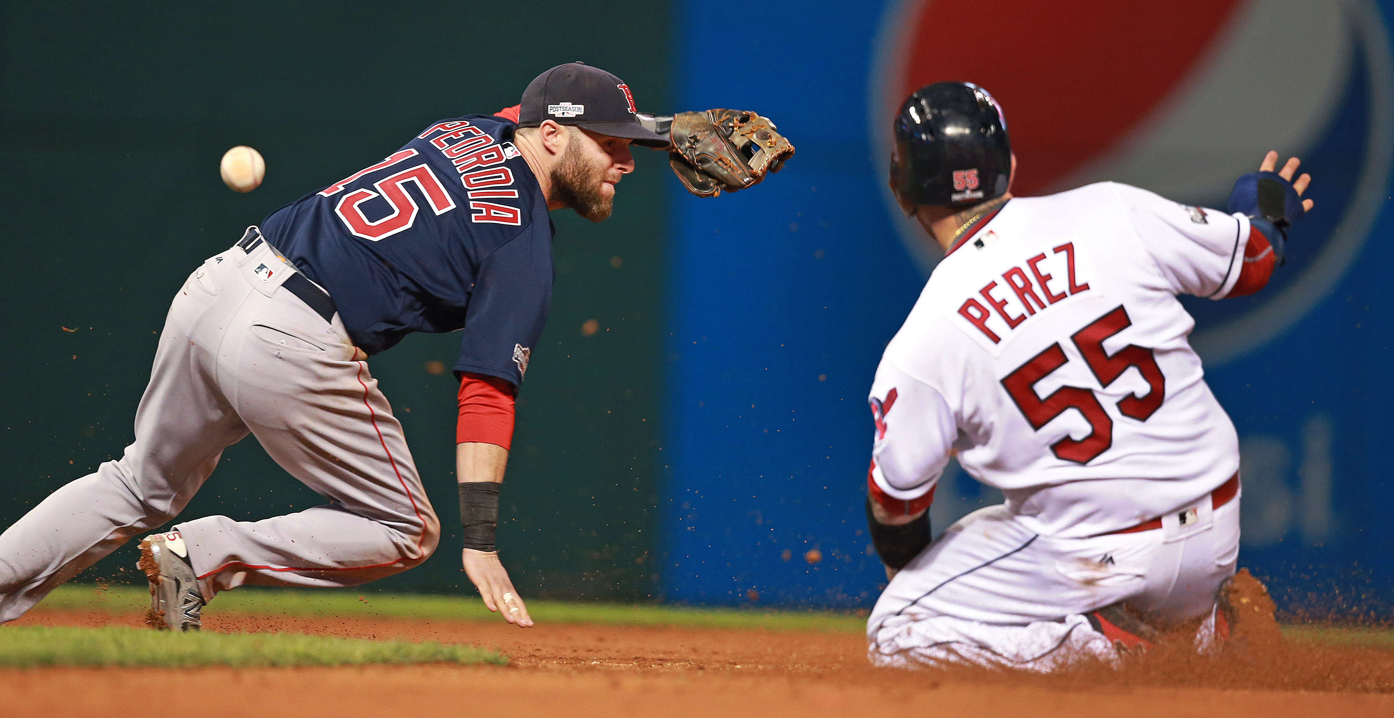 Roberto Perez made it to second after tagging up in the fifth inning.