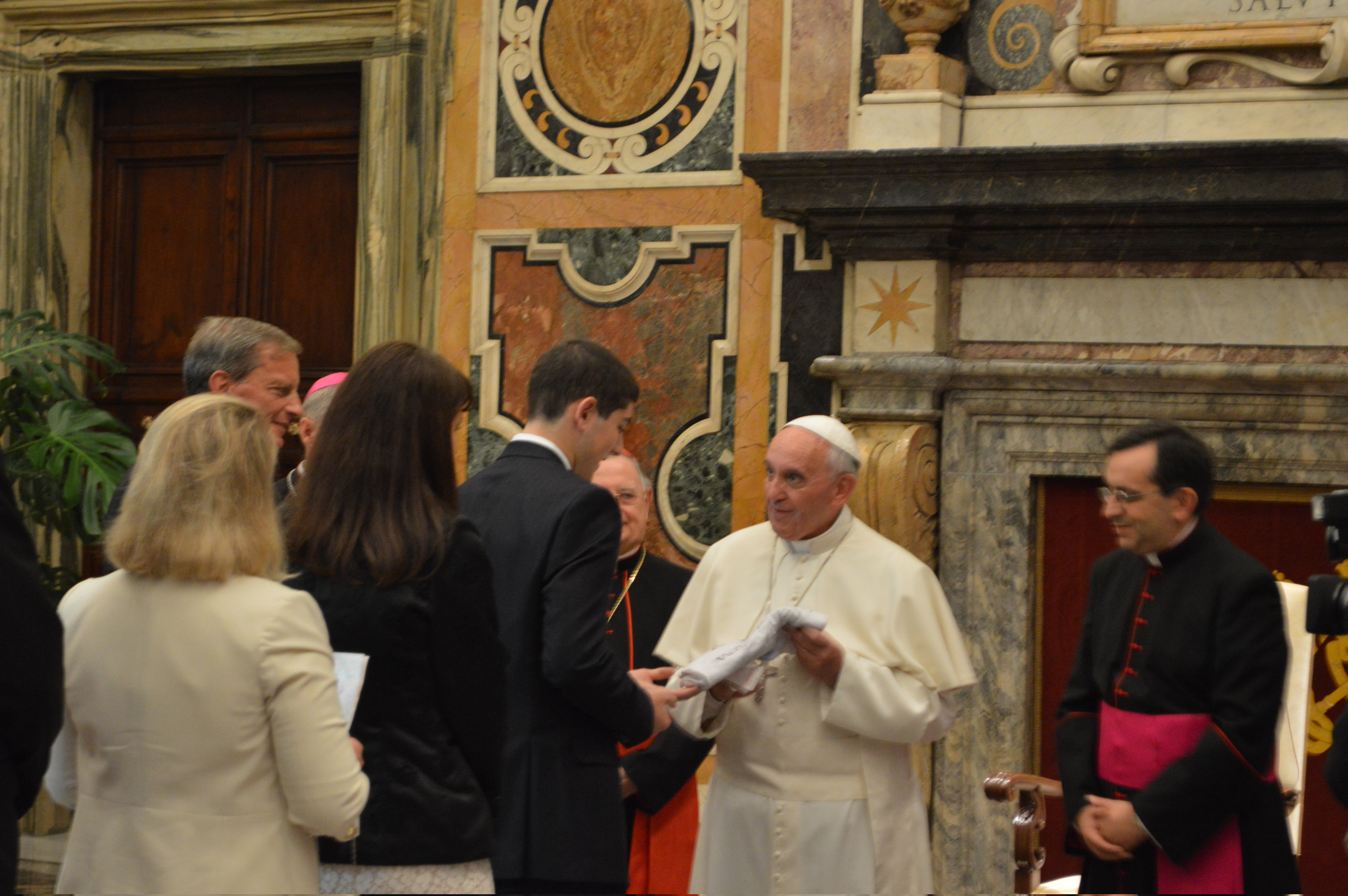 Sam Hornstein, a junior at Westwood High School, meeting Pope Francis in October.