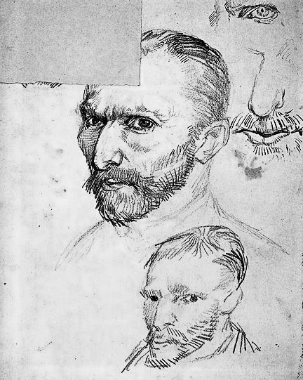 A detail of Vincent van Gogh’s self-portraits (pencil and ink on paper) from 1887.