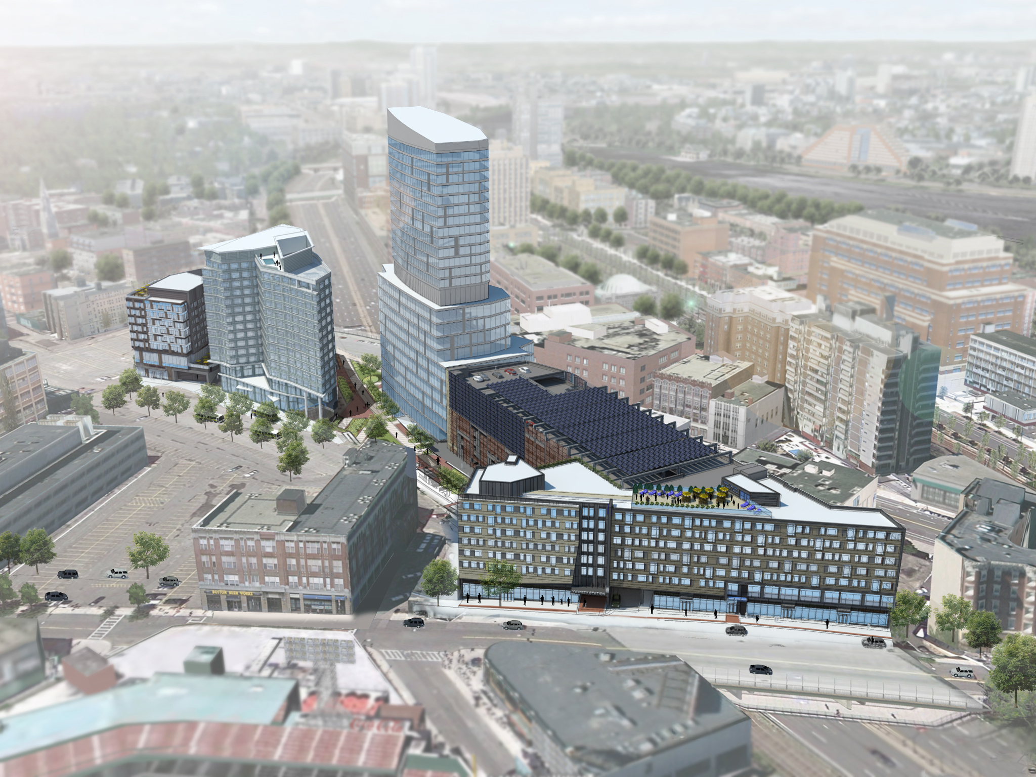 The $500 million Fenway Center project would include five new buildings with apartments, offices, stores and a parking garage on property near the historic ballpark. A new commuter rail station is already under construction on the site.