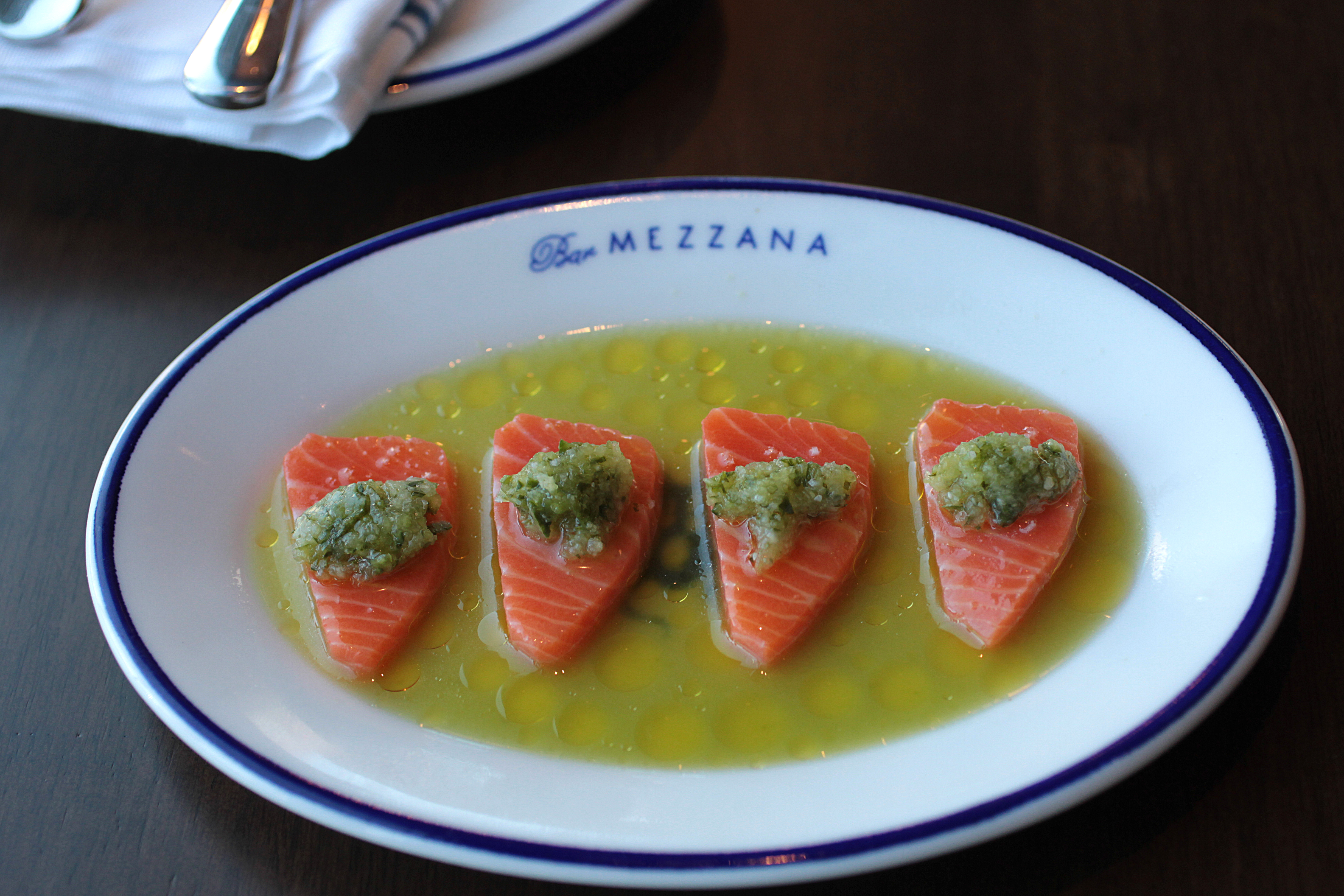 Salmon crudo with salsa verde.