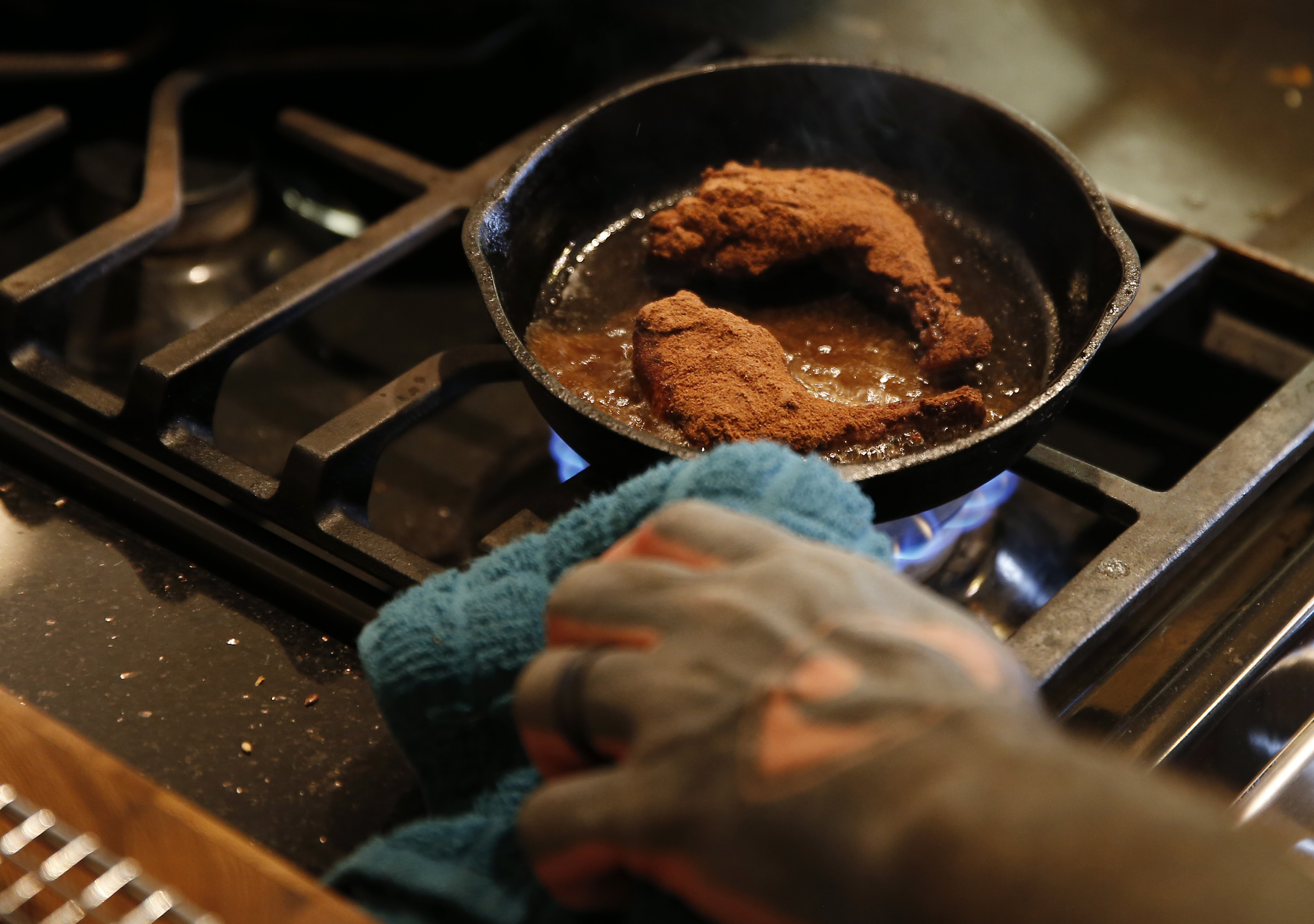 Daniel Vitalis cooked a squirrel at home in his kitchen.