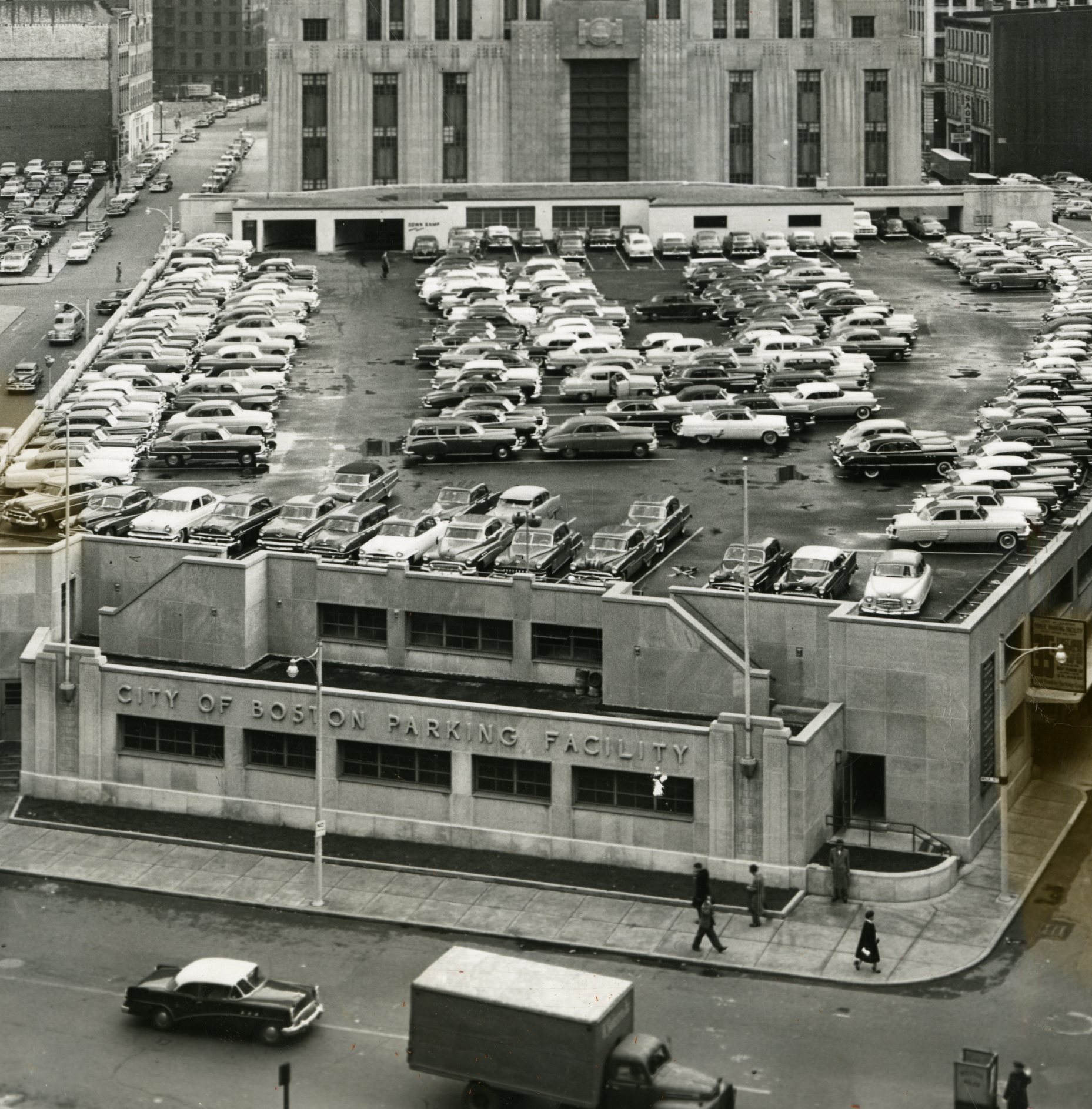 The former parking garage at Post Office Square in 1954.